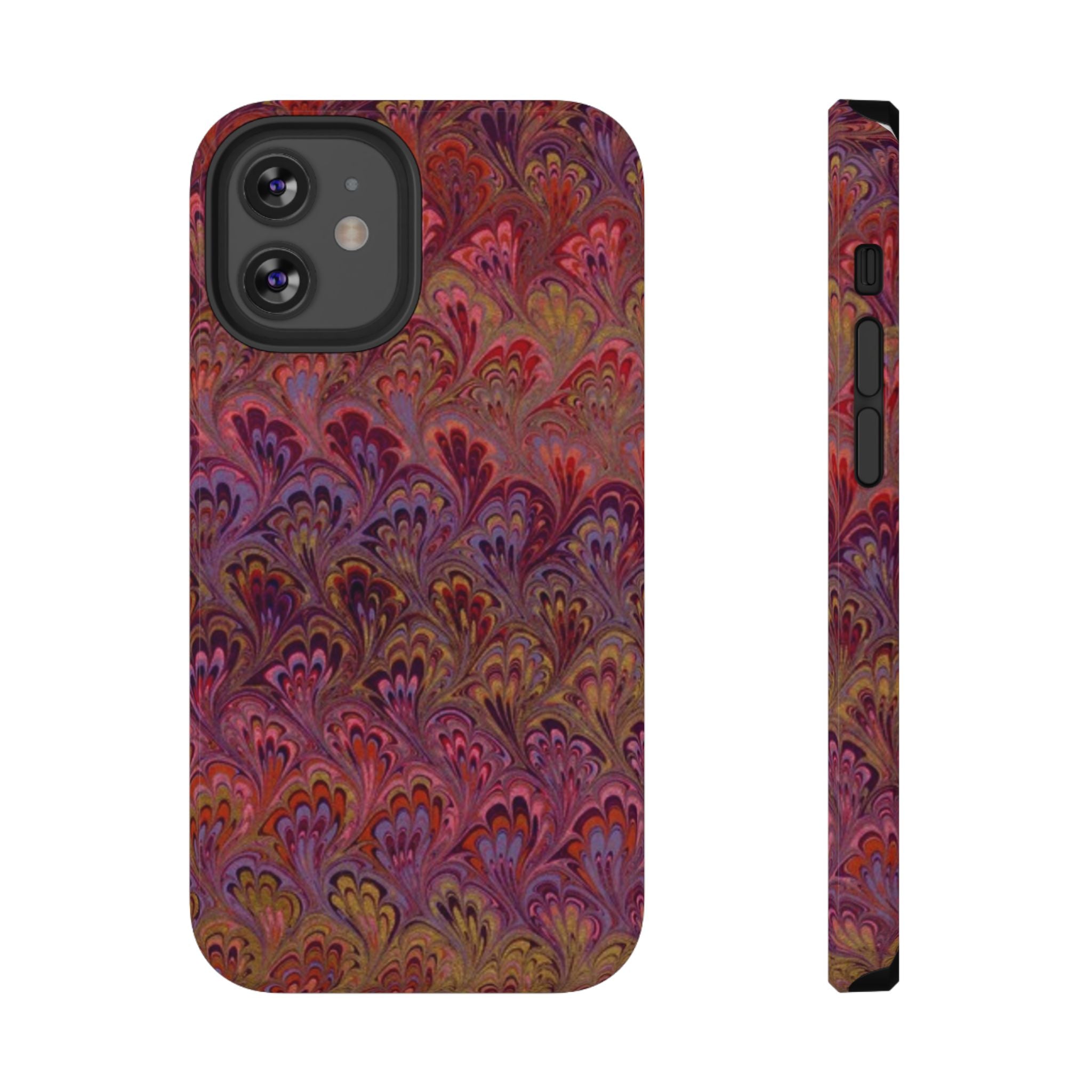 Red, Burgundy, Lavender Italian Peacock Feather Design Phone Case