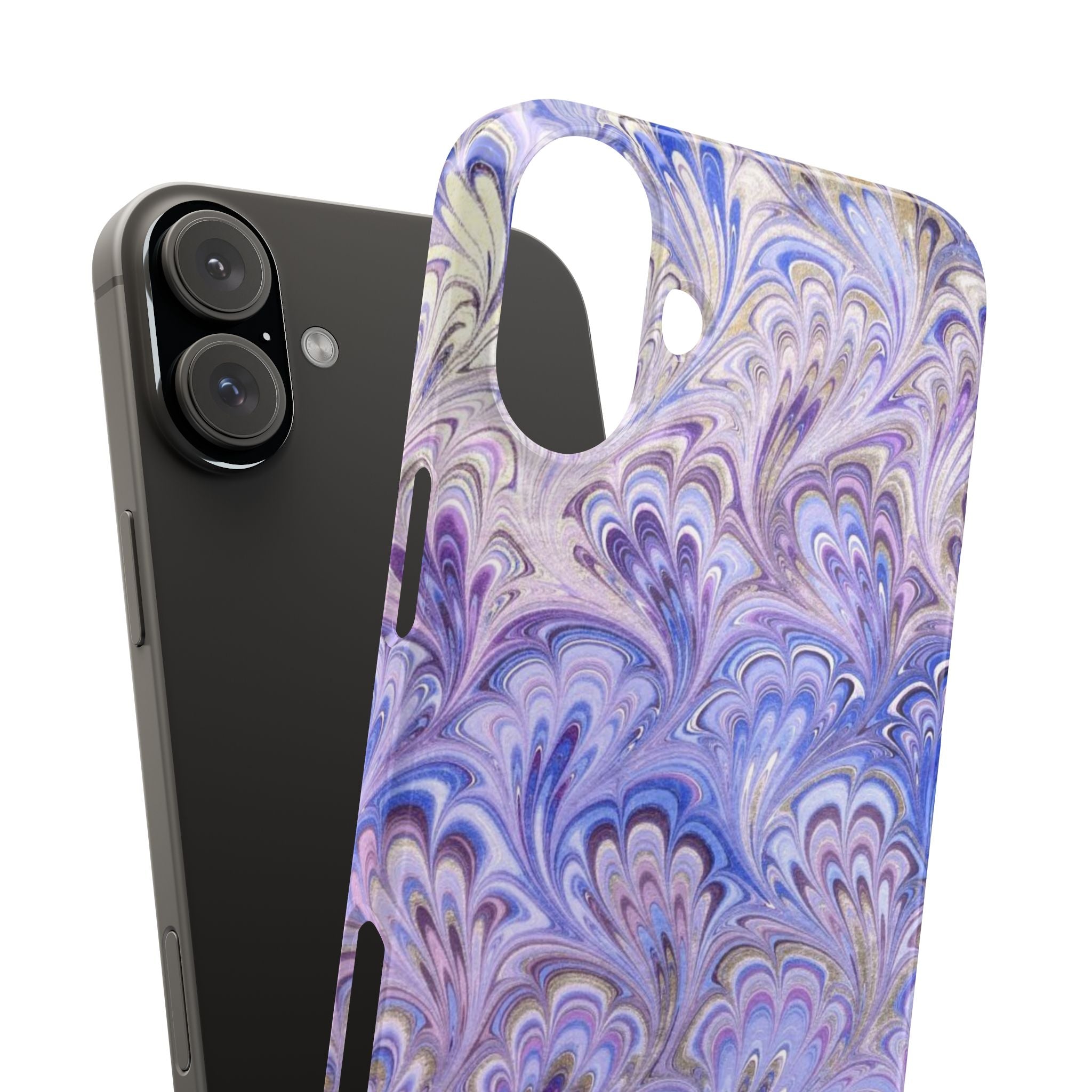 Marbled Feather Lavender + Purple Swirl - Single Layer Slim Phone Case
