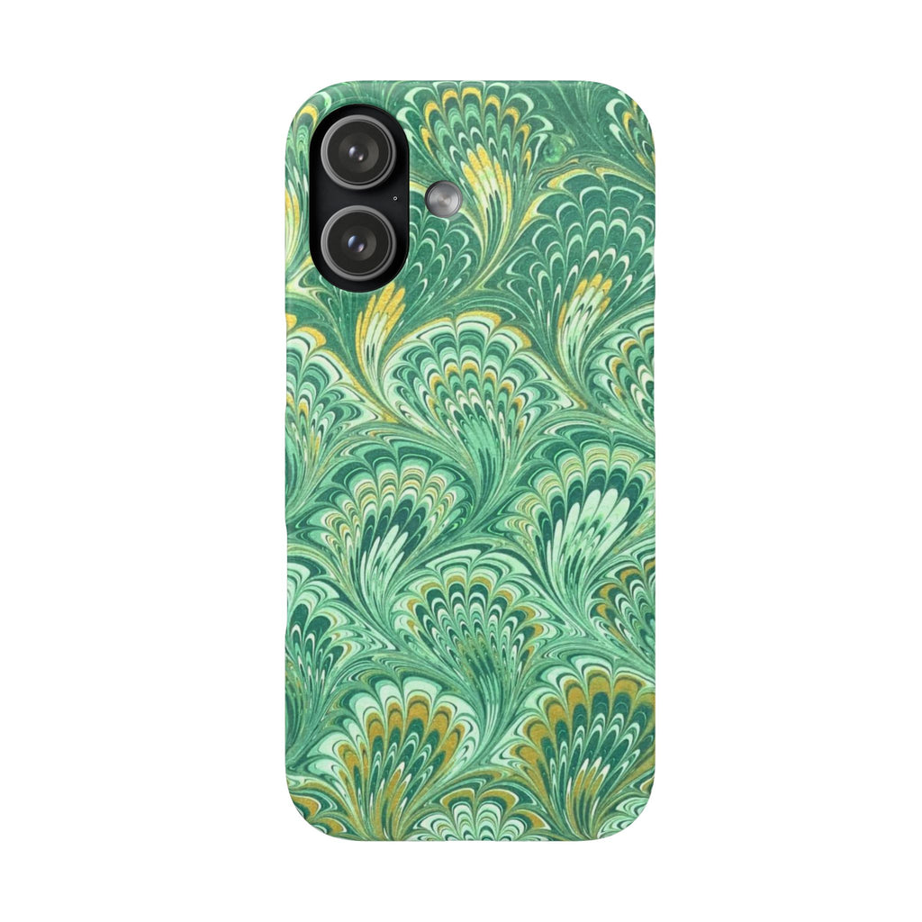 Marbled Feather Green Swirl - Single Layer Slim Phone Case