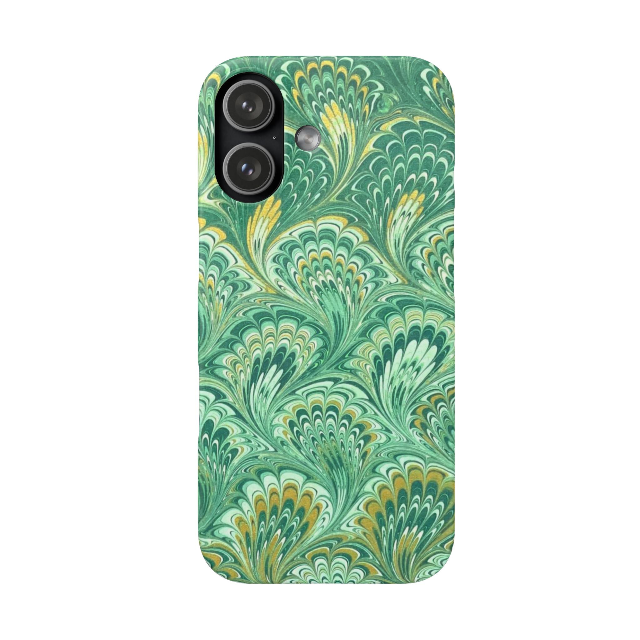 Marbled Feather Green Swirl - Single Layer Slim Phone Case