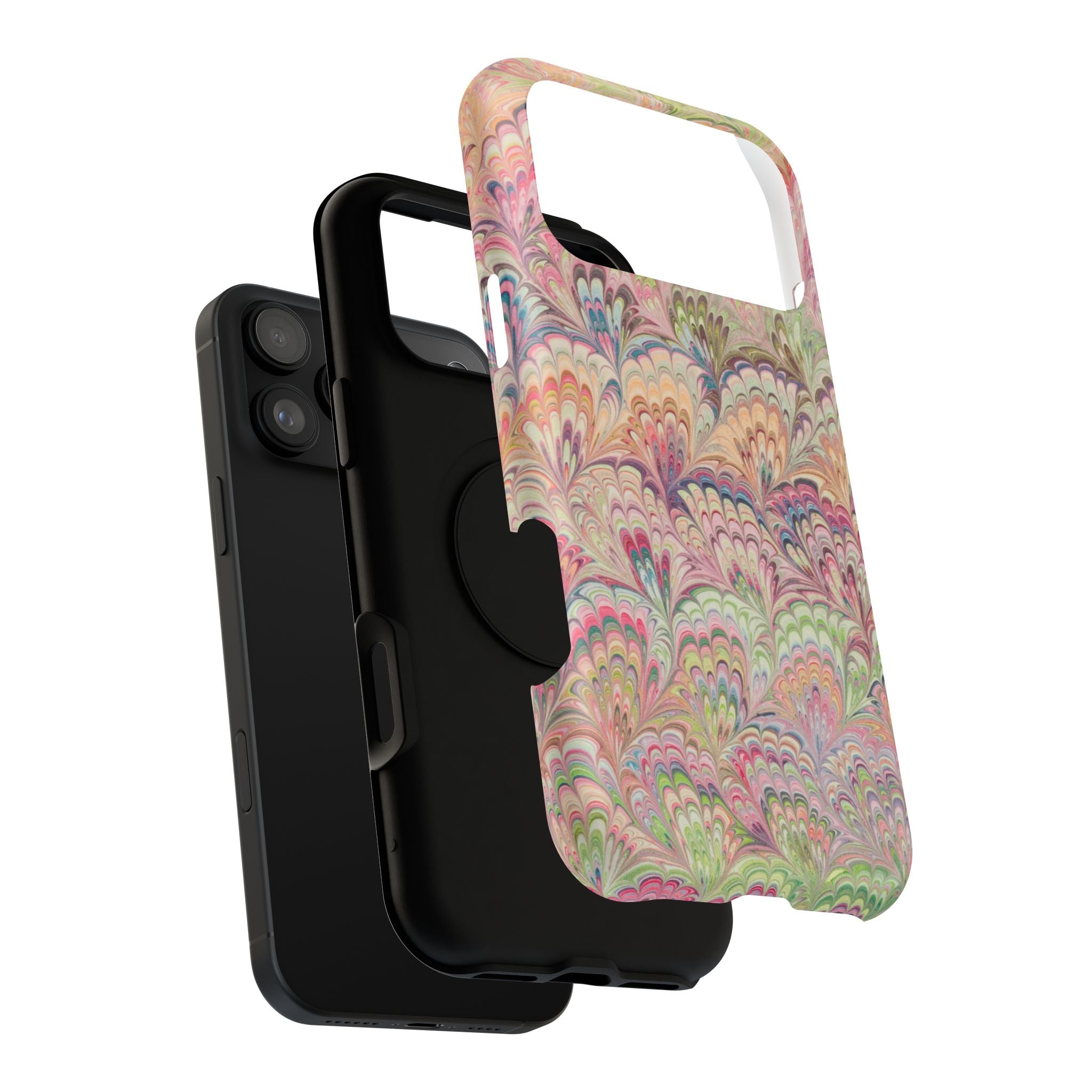 Marbled Pastel Pink and Green Impact-Resistant Phone Case for Apple + Samsung