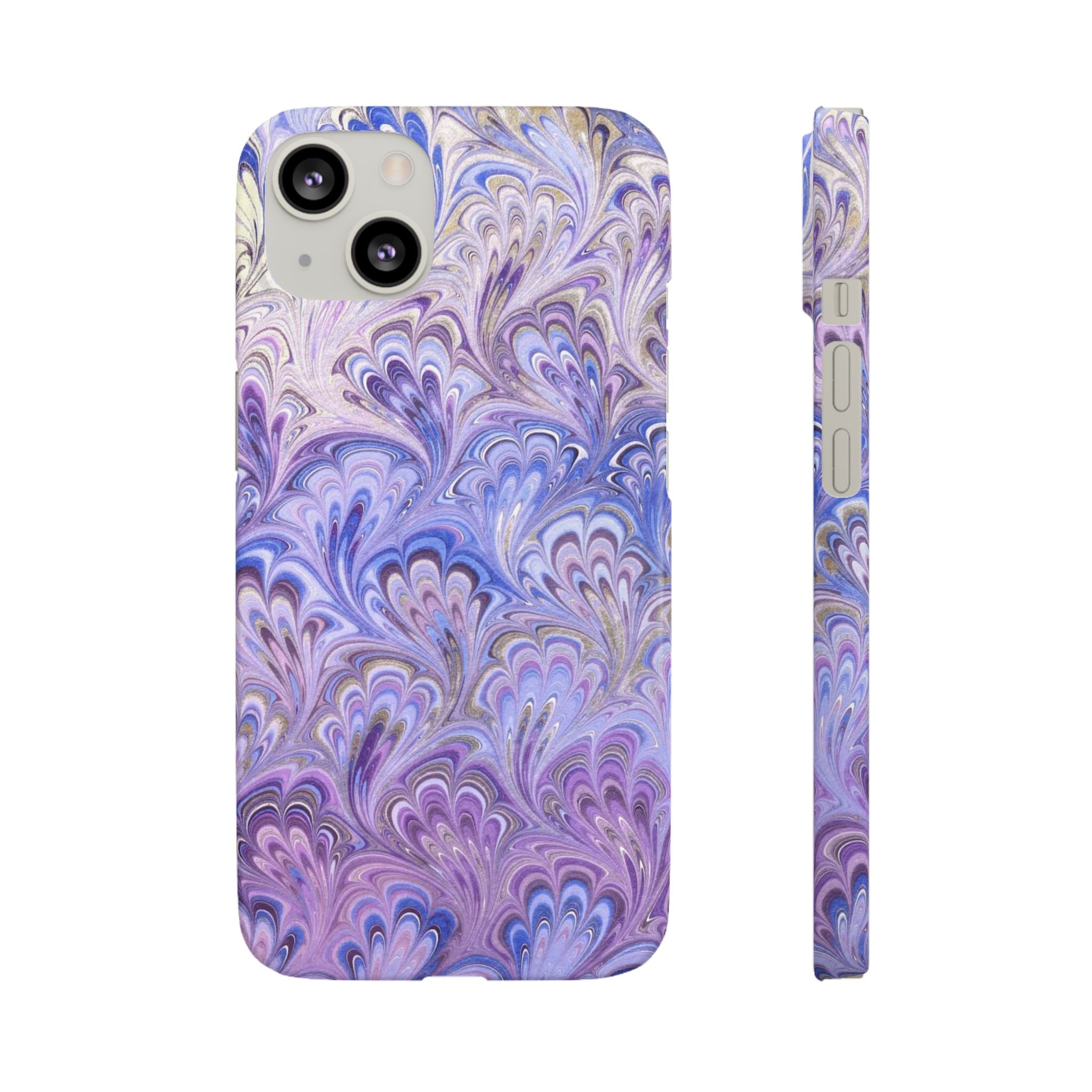 Marbled Feather Lavender + Purple Swirl - Single Layer Slim Phone Case