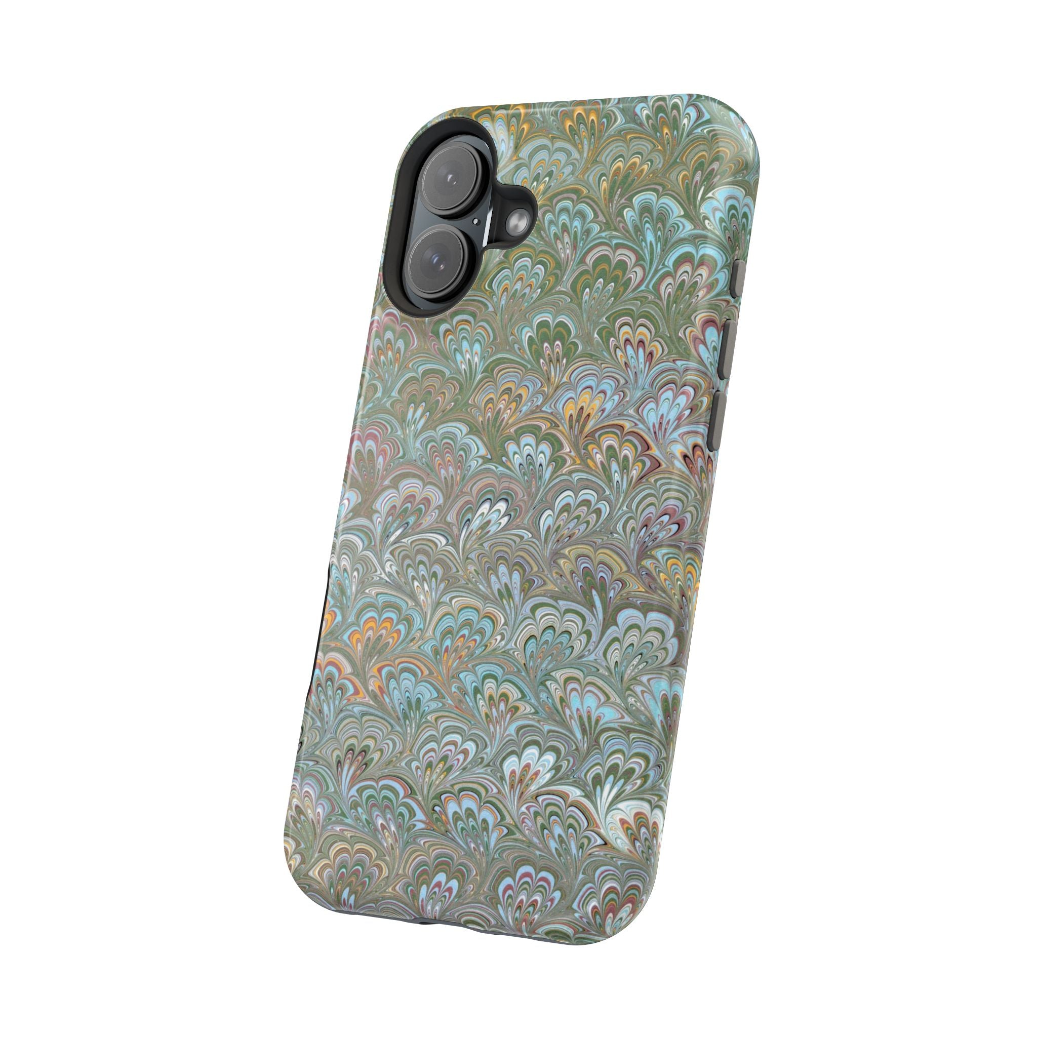 Green, Blue, + White Marbled Peacock - Dual Layer MAG SAFE Phone Case