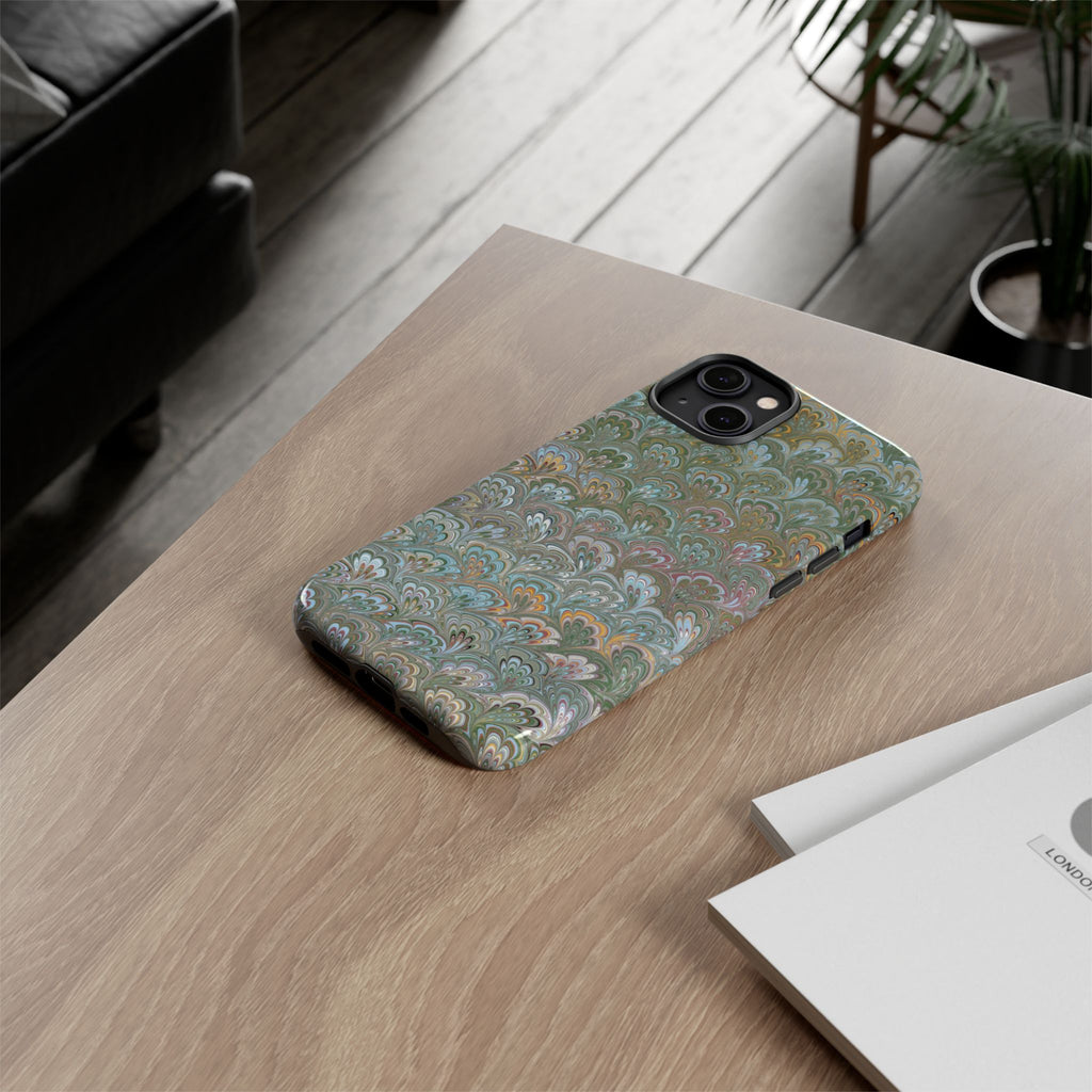Blue and Green Feather Marbled Phone Case — Dual Layer - Tough Protective Phone Cover