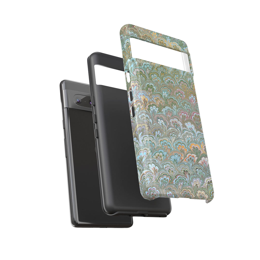 Blue and Green Feather Marbled Phone Case — Dual Layer - Tough Protective Phone Cover