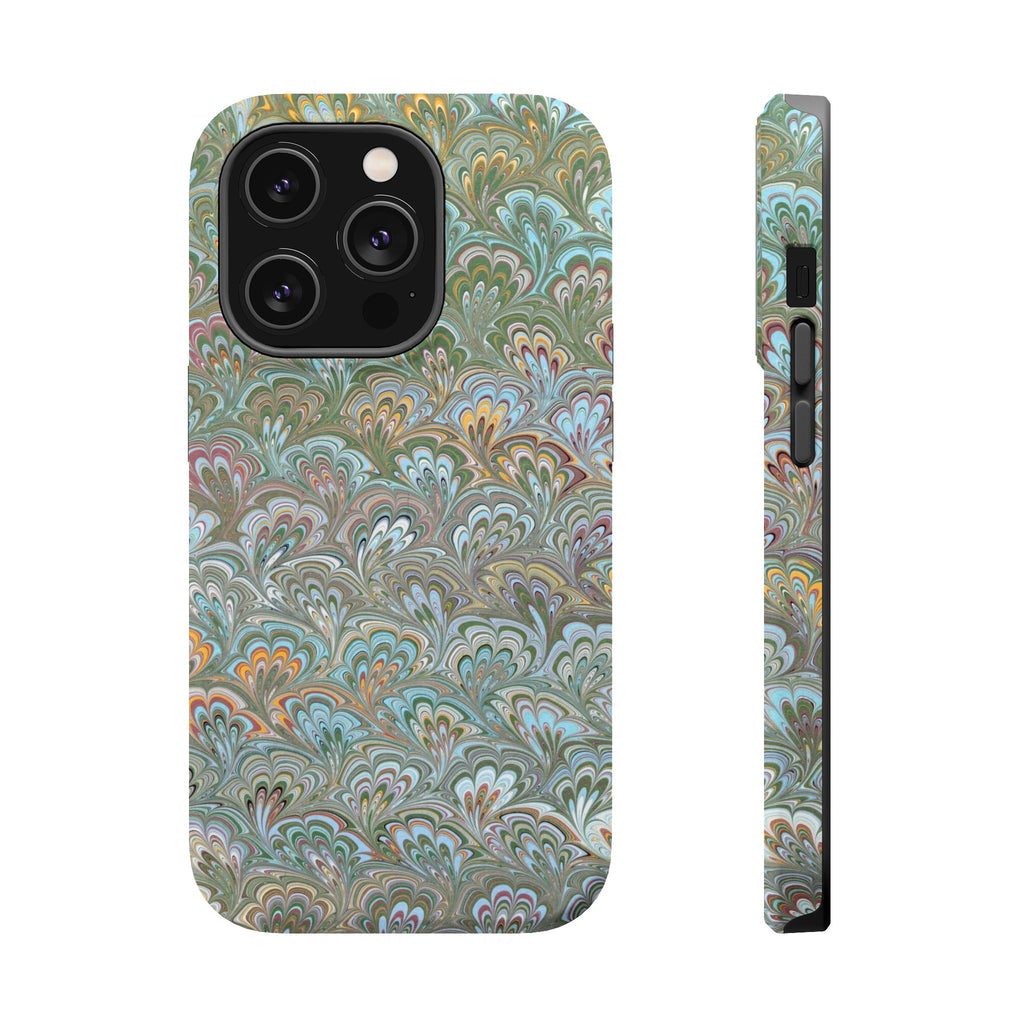 Green, Blue, + White Marbled Peacock - Dual Layer MAG SAFE Phone Case