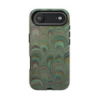 Marbled Peacock Durable Phone Case - Olive Green and Brown - Matte or Glossy
