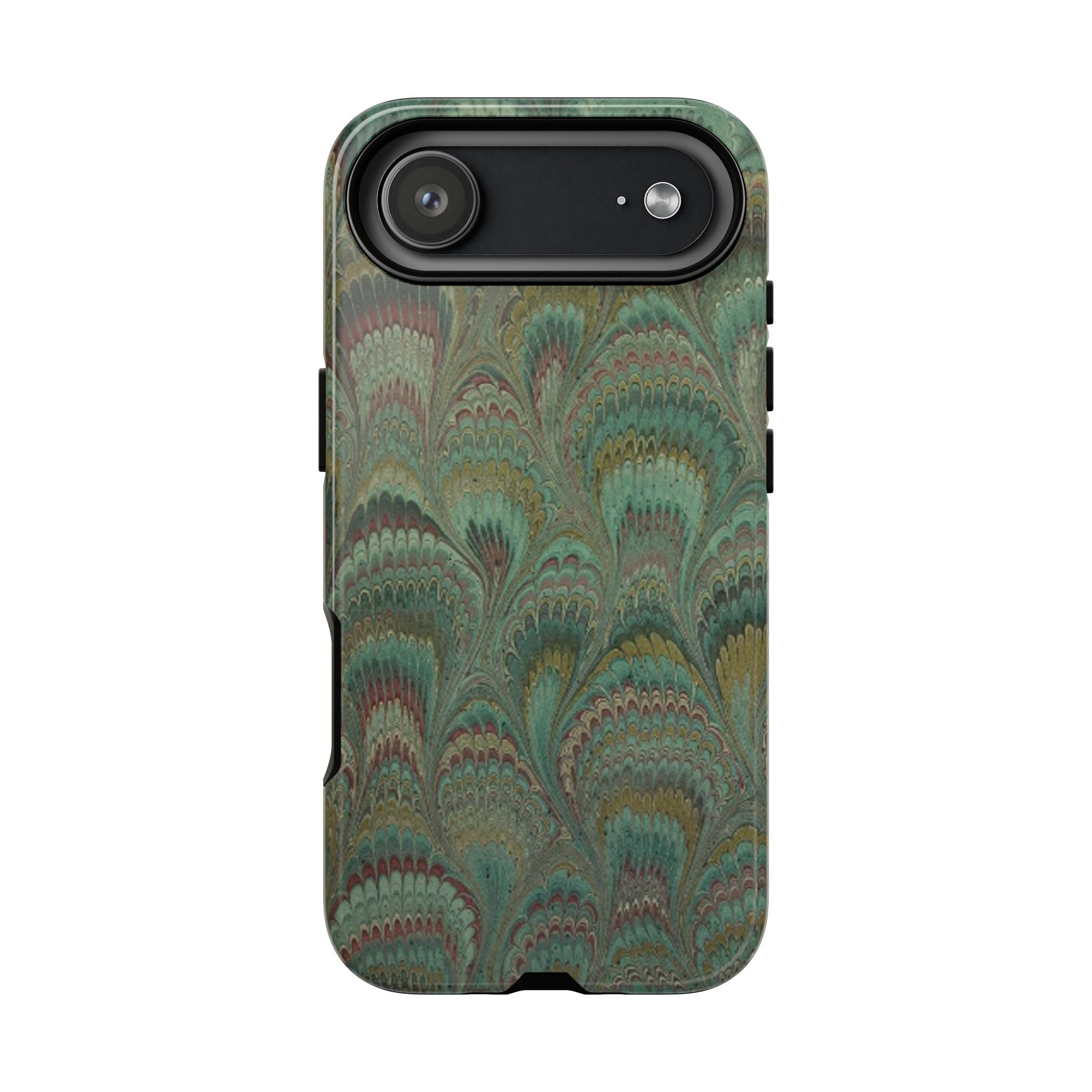 Marbled Peacock Durable Phone Case - Olive Green and Brown - Matte or Glossy
