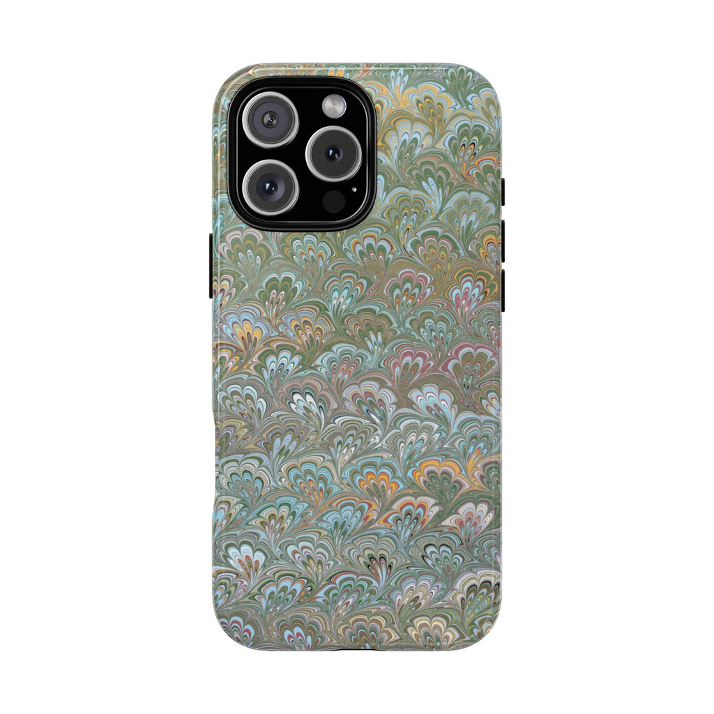 Blue and Green Feather Marbled Phone Case — Dual Layer - Tough Protective Phone Cover