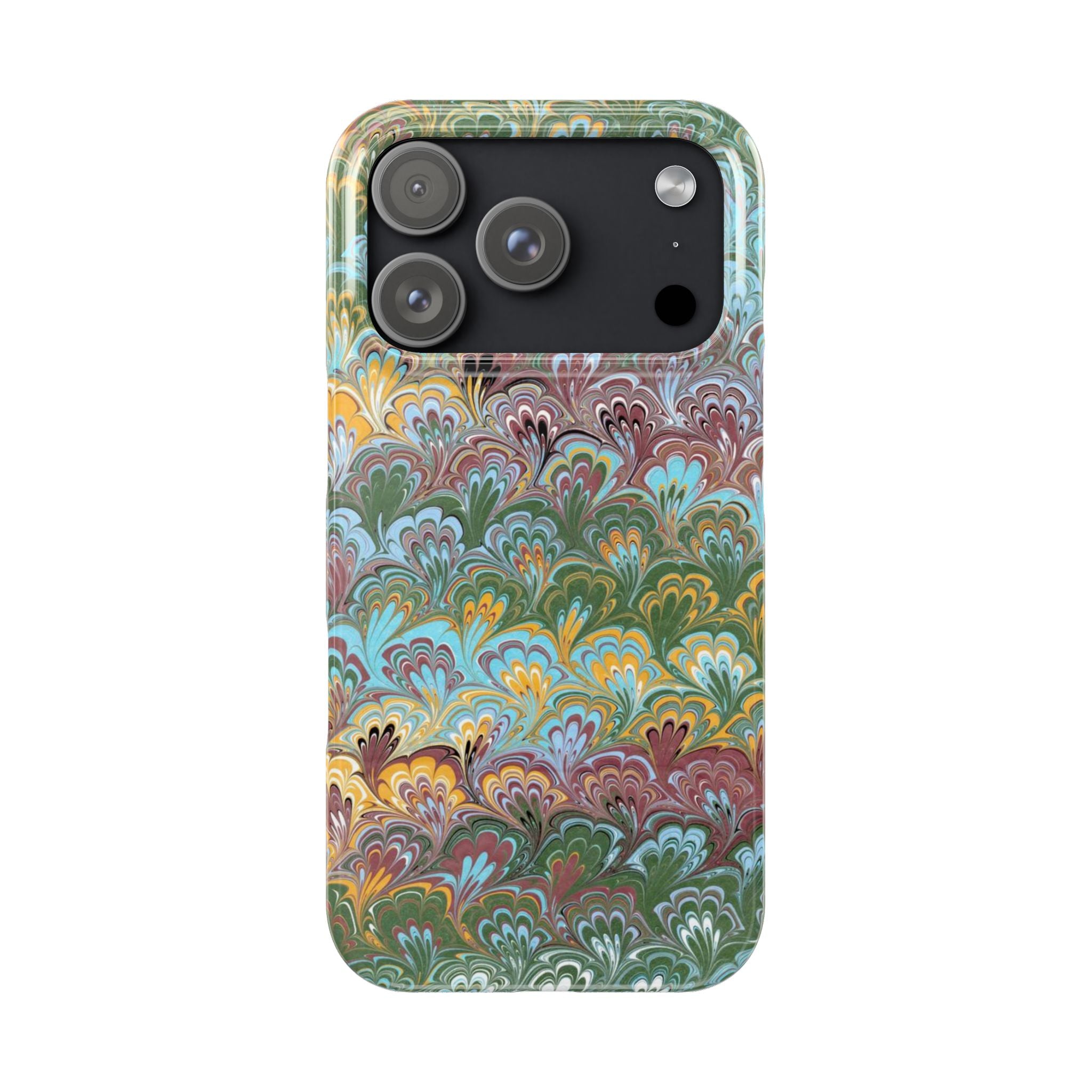 Phone Case with Design from Italy - Marbled "Peacock" Design, Green, Blue, Multi-Color Slim Phone Cases
