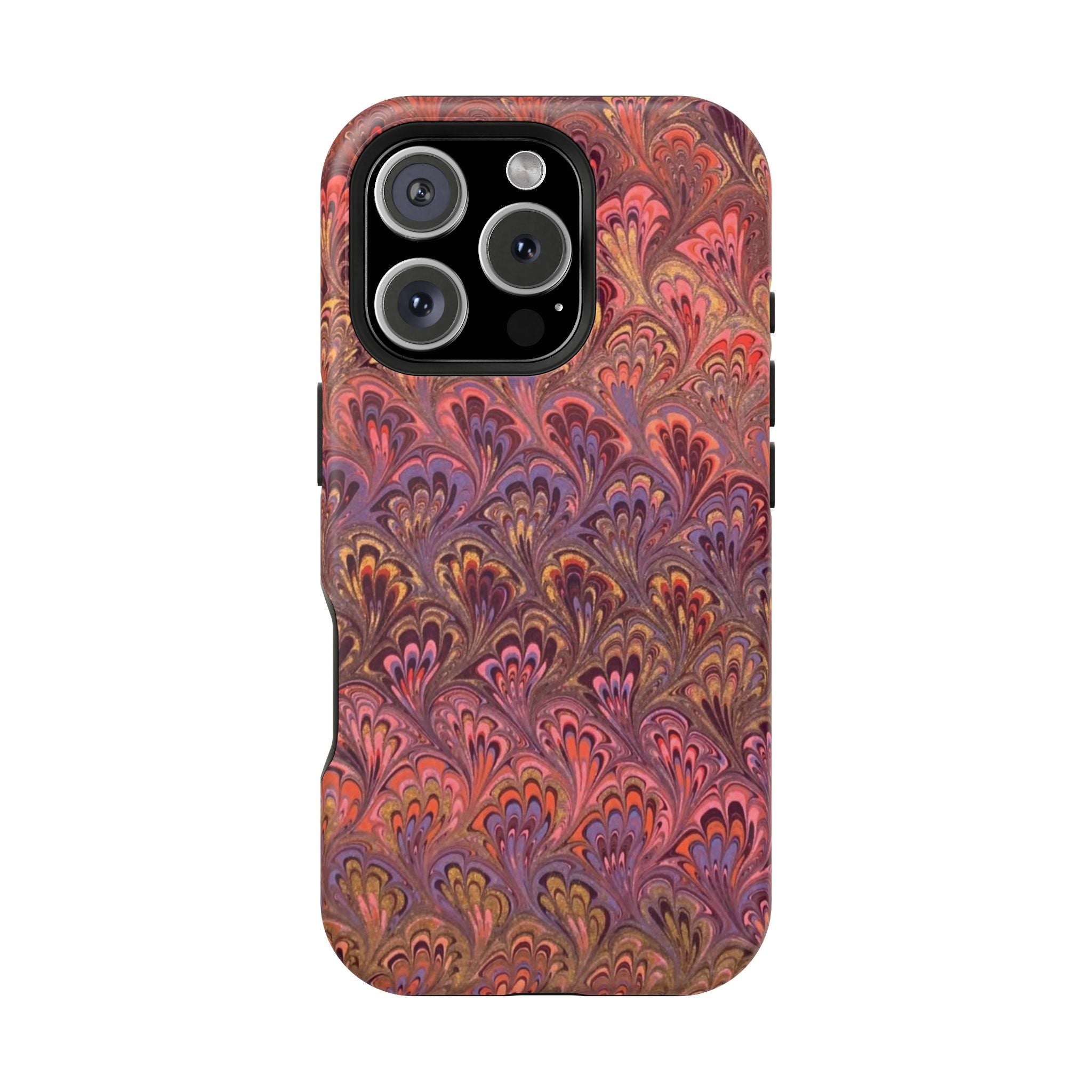 Mag Safe Marble iPhone Case - Red, Burgundy, Lavender & Gold Impact-Resistant