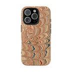 Vintage Florentine - Beige, Blue + Burgundy Marbled Peacock Feather Dual Layer Phone Case