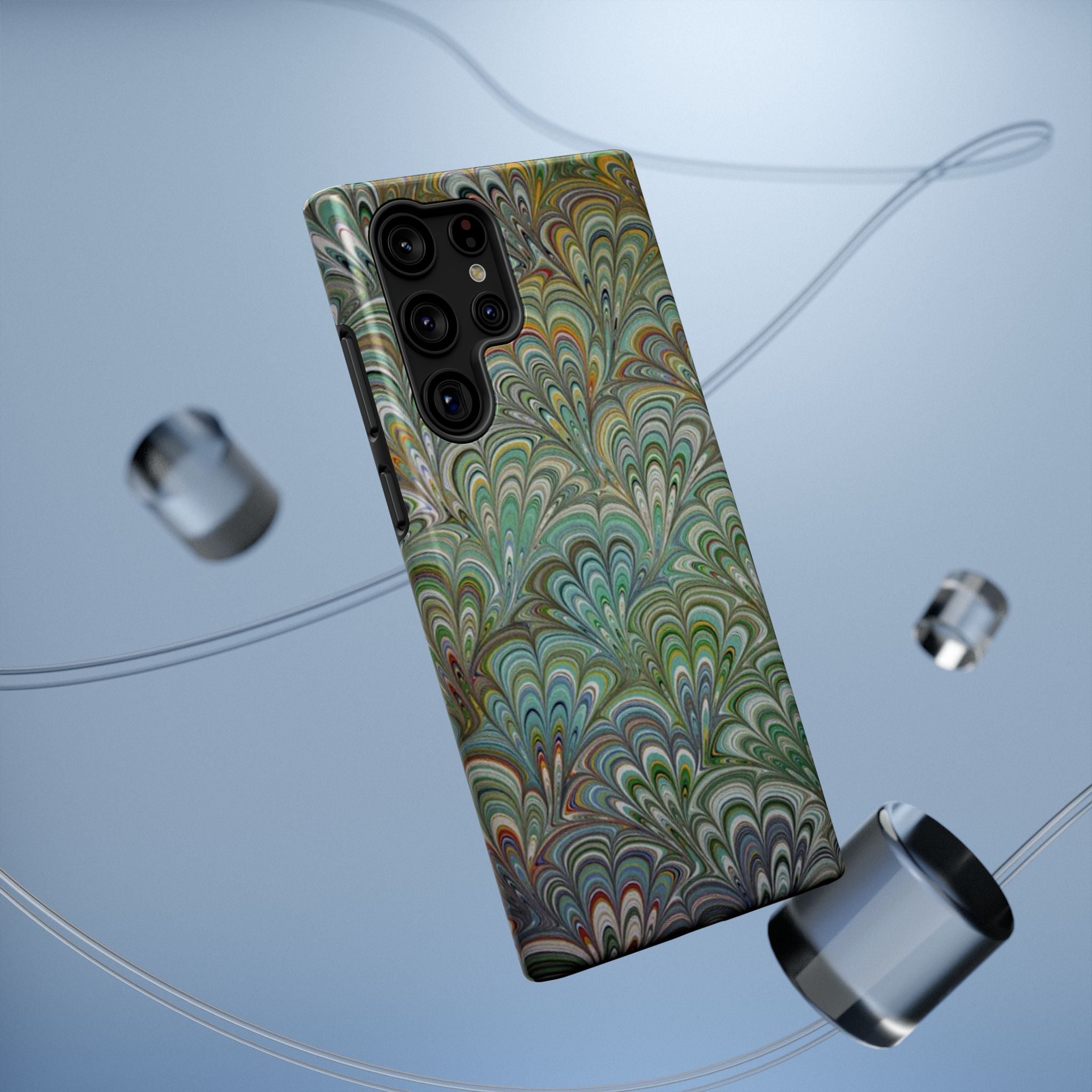 iPhone17 + All Models Phone Cases, Italian Peacock Feather Design, Stylish Impact-Resistant Shell, Protective Cover, Green Peacock Print