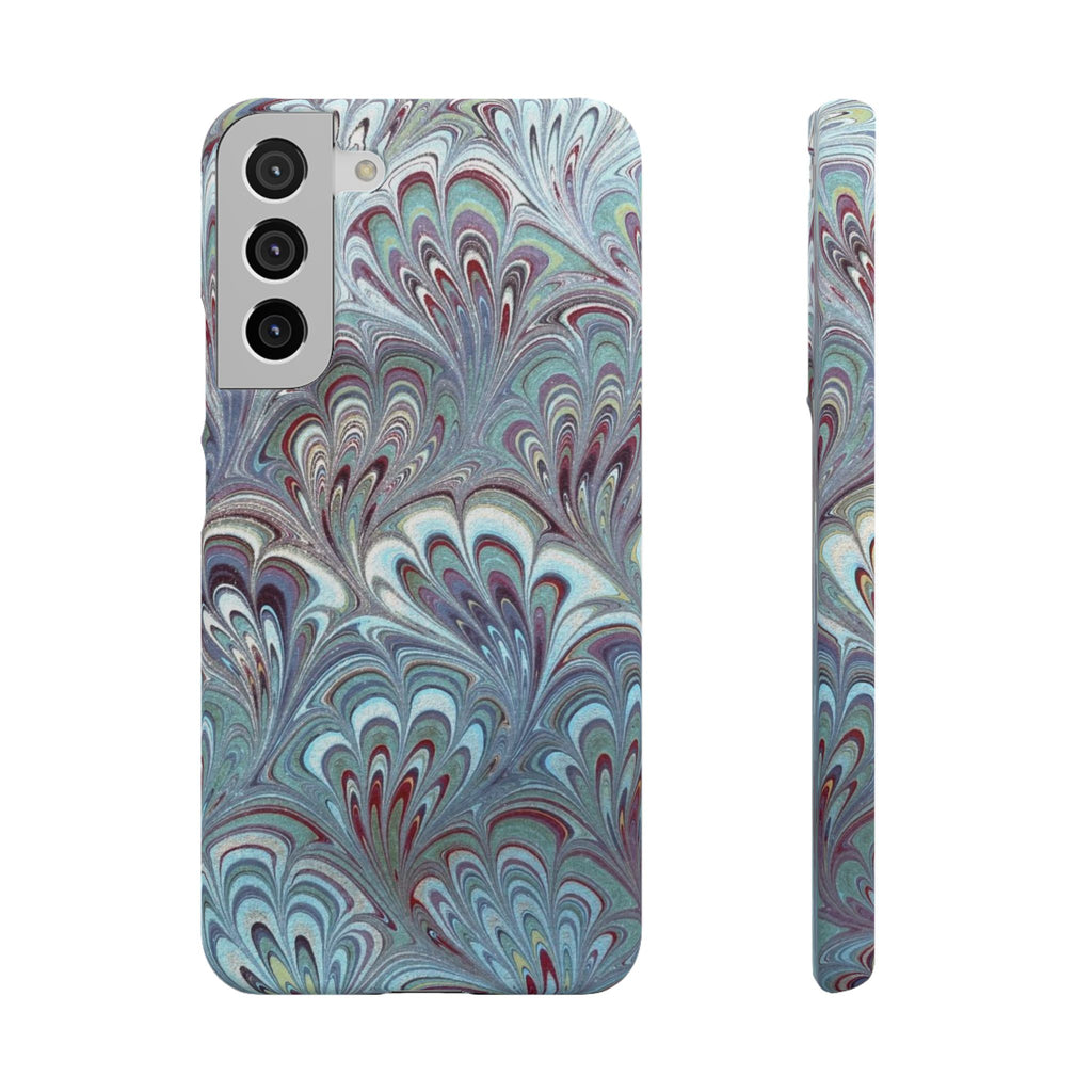 Marbled Feather Blue, White + Burgundy Swirl - Single Layer Slim Phone Case