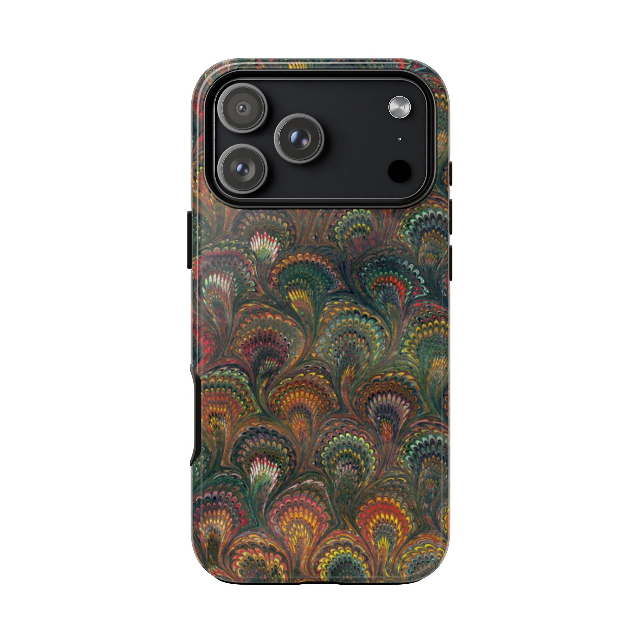 Multi-Color Greens + Reds Feather Vintage Italian Marble Design - Dual Layer Phone Cases