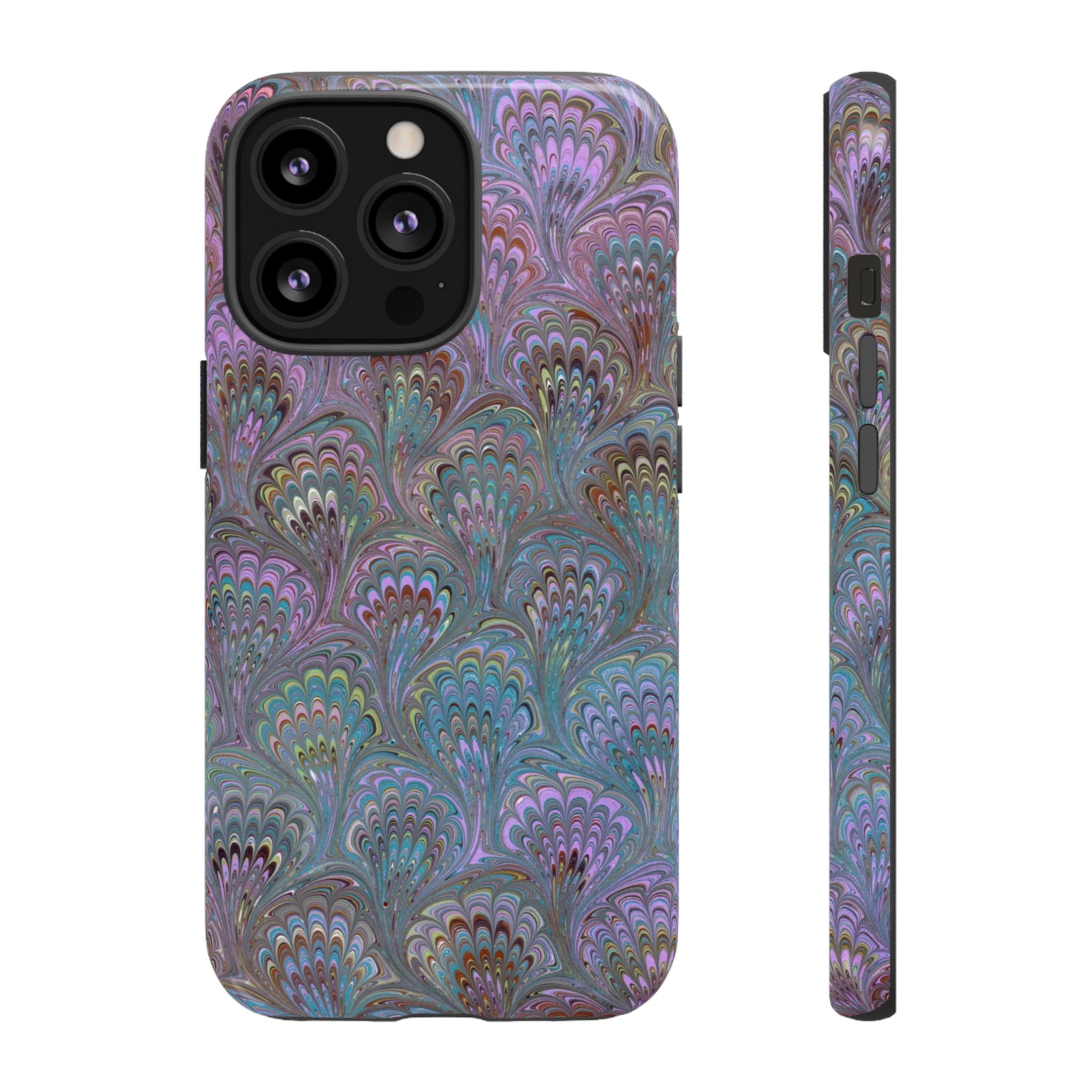 Lavender Marbled Peacock Durable Phone Case - Matte or Glossy