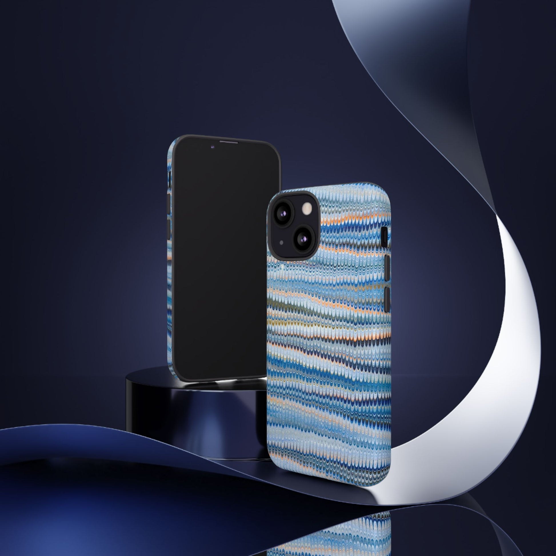Blue Marbled Phone Cases iPhone 16 + Samsung + Apple + Google - all models, Vintage Marbled Design - Tough Cases