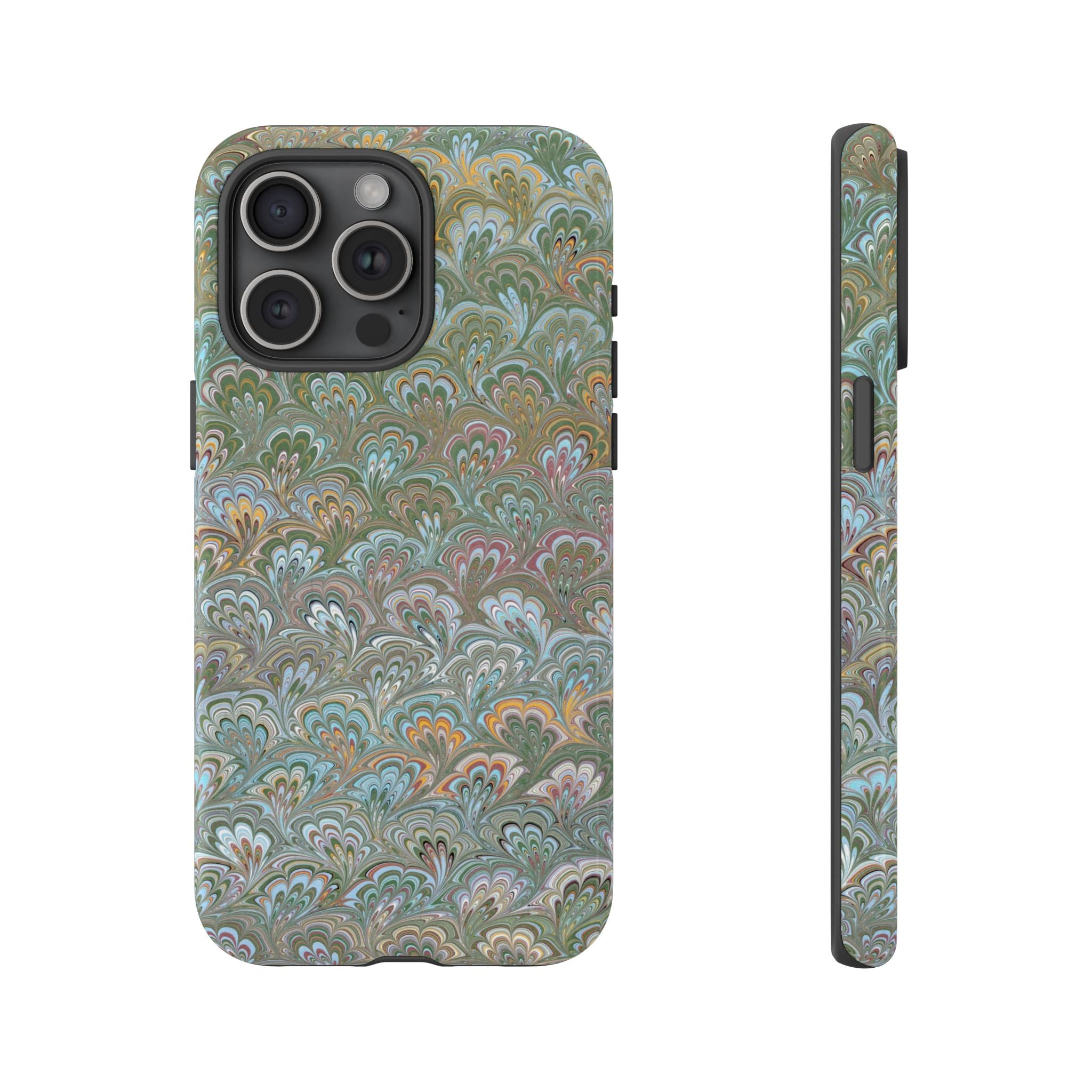 Blue and Green Feather Marbled Phone Case — Dual Layer - Tough Protective Phone Cover
