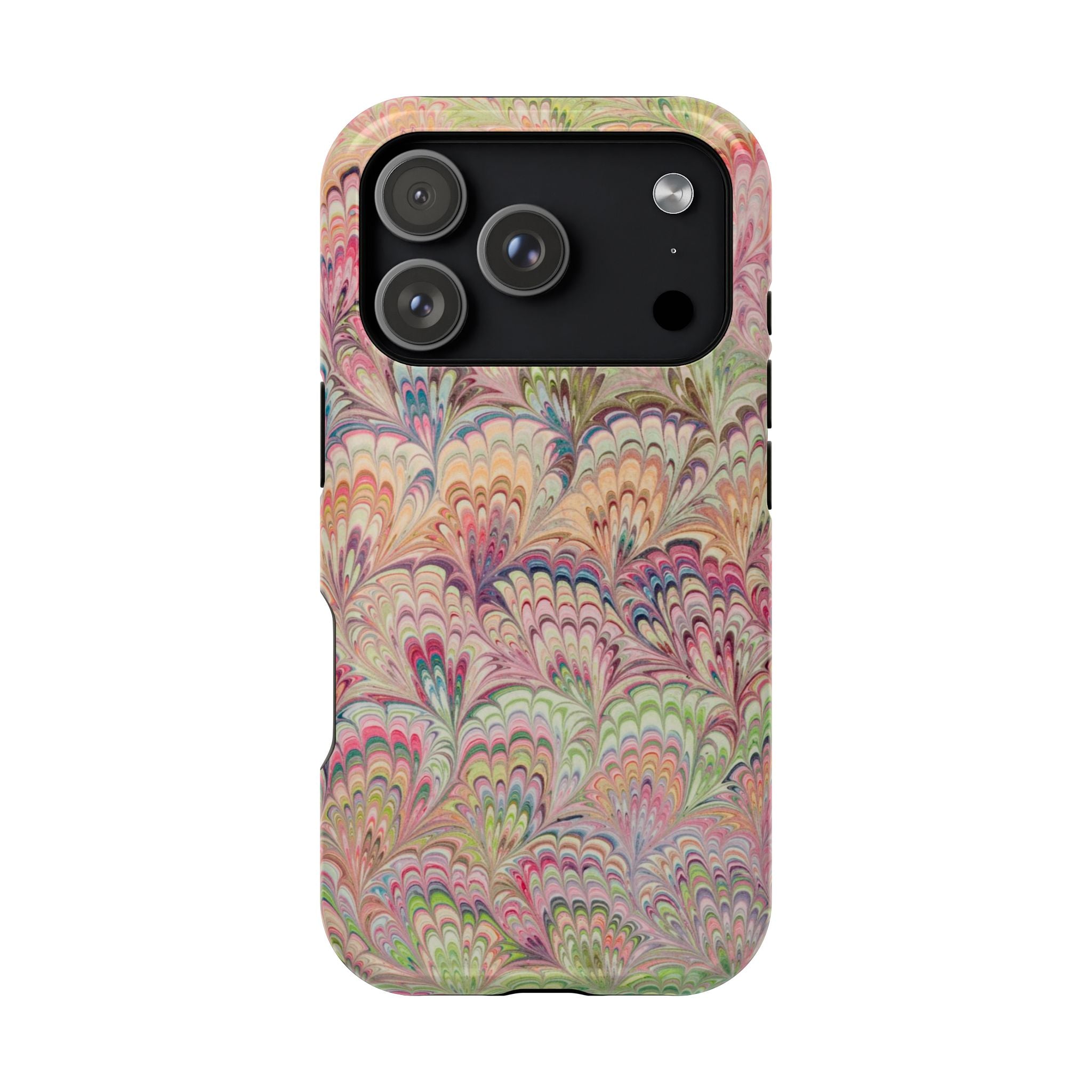 Marbled Pastel Pink and Green Impact-Resistant Phone Case for Apple + Samsung - Dual Layer Case