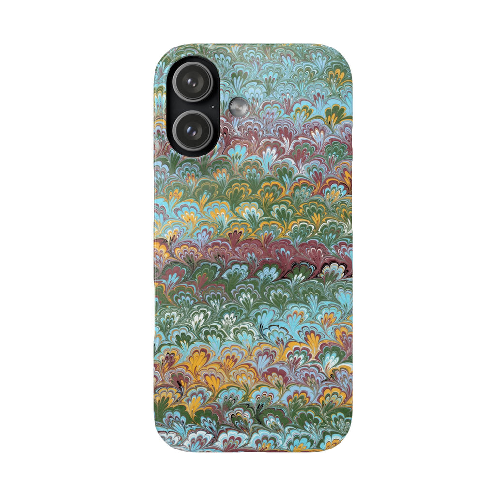 Blue, Green, Yellow Marbled Swirl - Single Layer Slim Phone Case