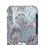 Marbled Feather Blue, White + Burgundy Swirl - Single Layer Slim Phone Case
