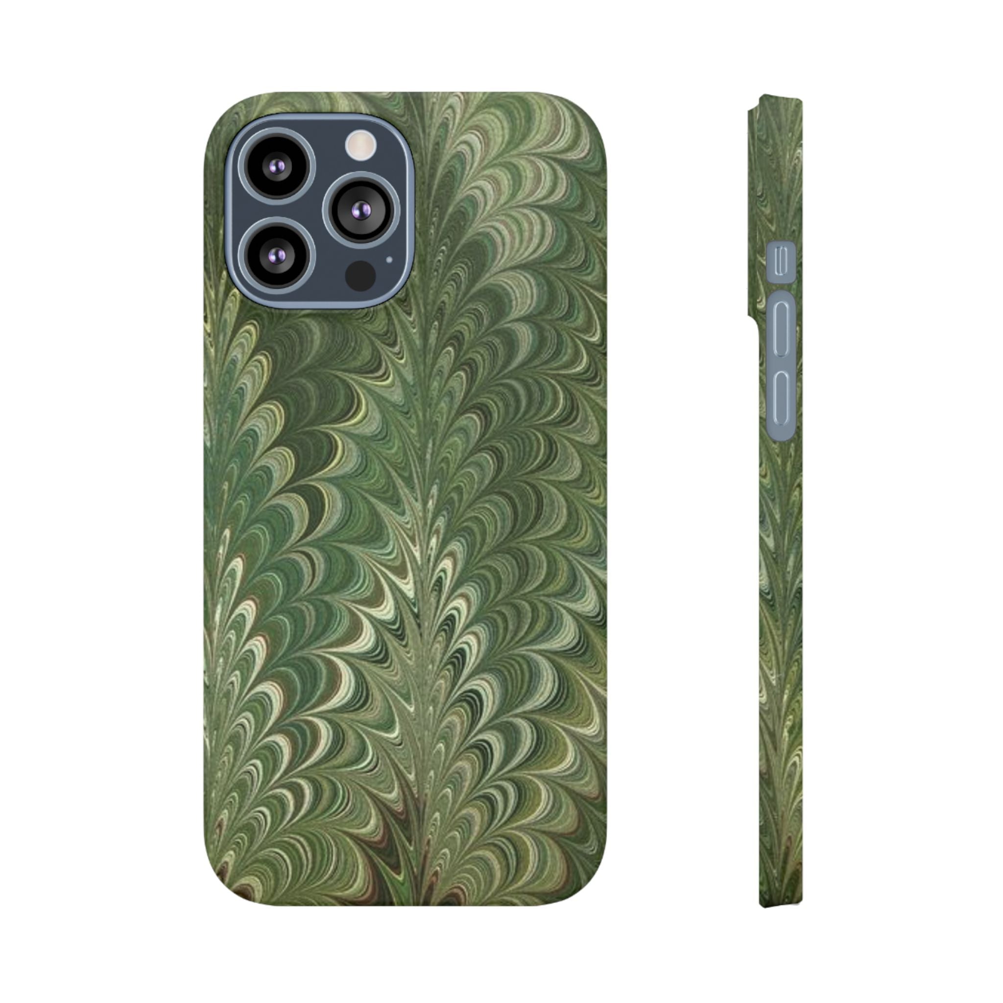 Green Marbled Slim Phone Case — Botanical Swirl Pattern Slim Case