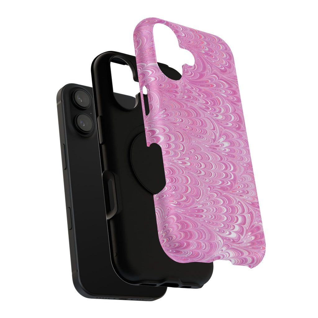 Light Pink + White Florentine Vintage Hand-Marbled Paper Feather Design - Dual Protective Phone Case Design