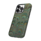 Marbled Peacock Durable Phone Case - Olive Green and Brown - Matte or Glossy