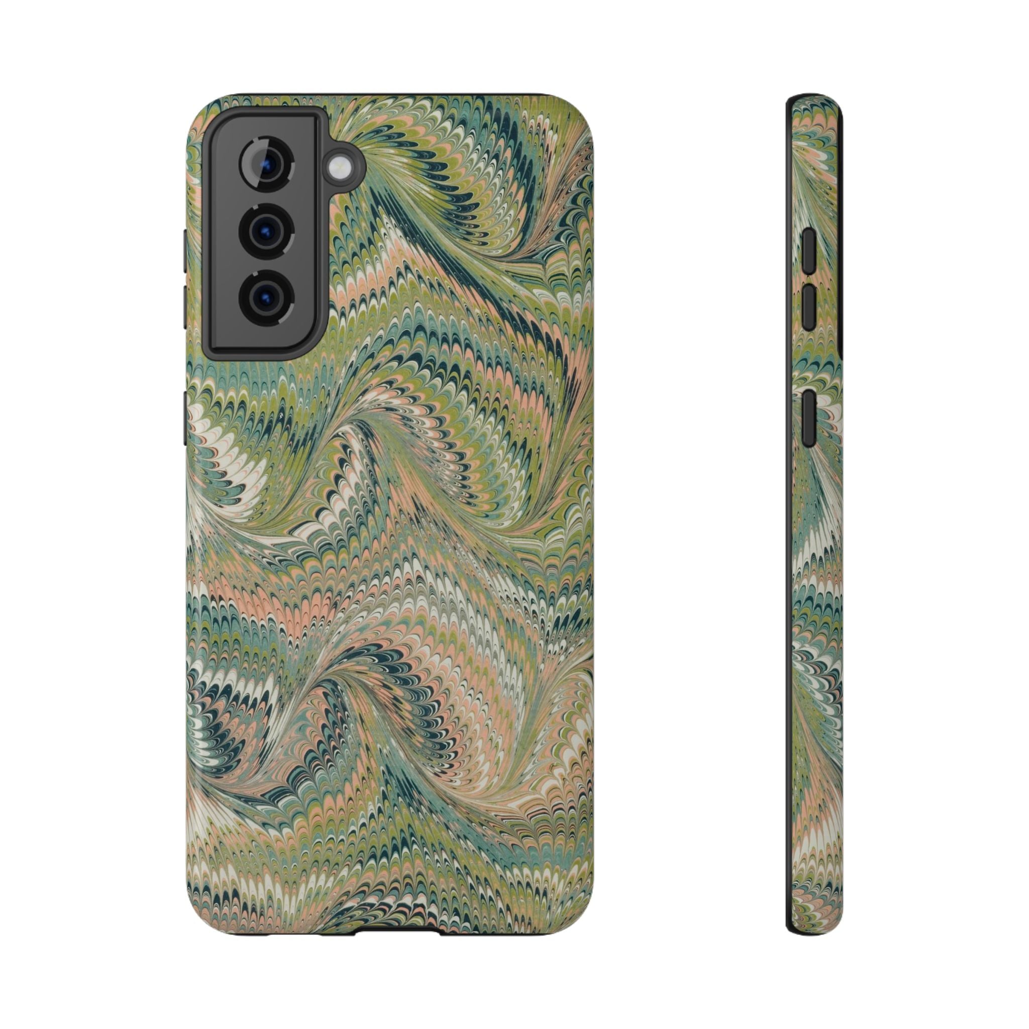 Marbled Swirl Pink and Green Impact-Resistant Phone Case for Apple + Samsung
