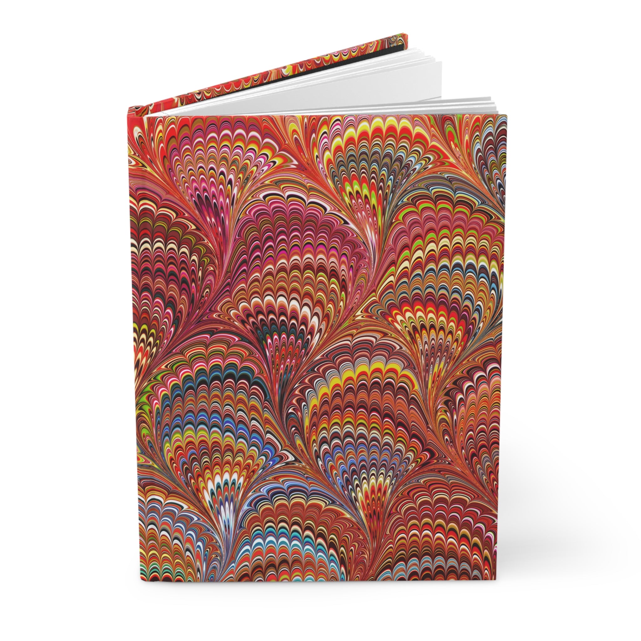 Red Vintage Italian Feather Marble Design Hardcover Journal Matte