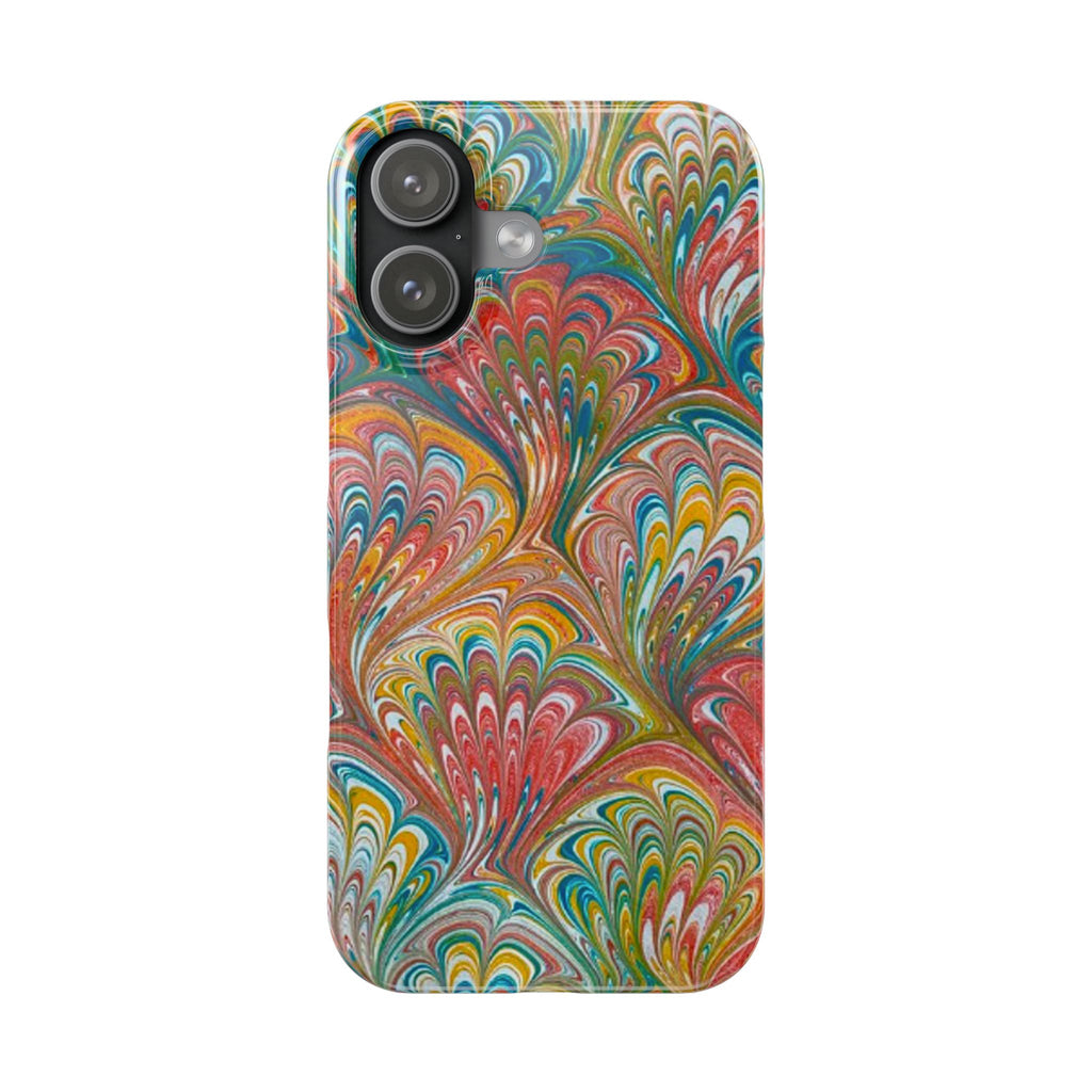 Red, Blue, Green Peacock Italian Marbled Design Phone Case