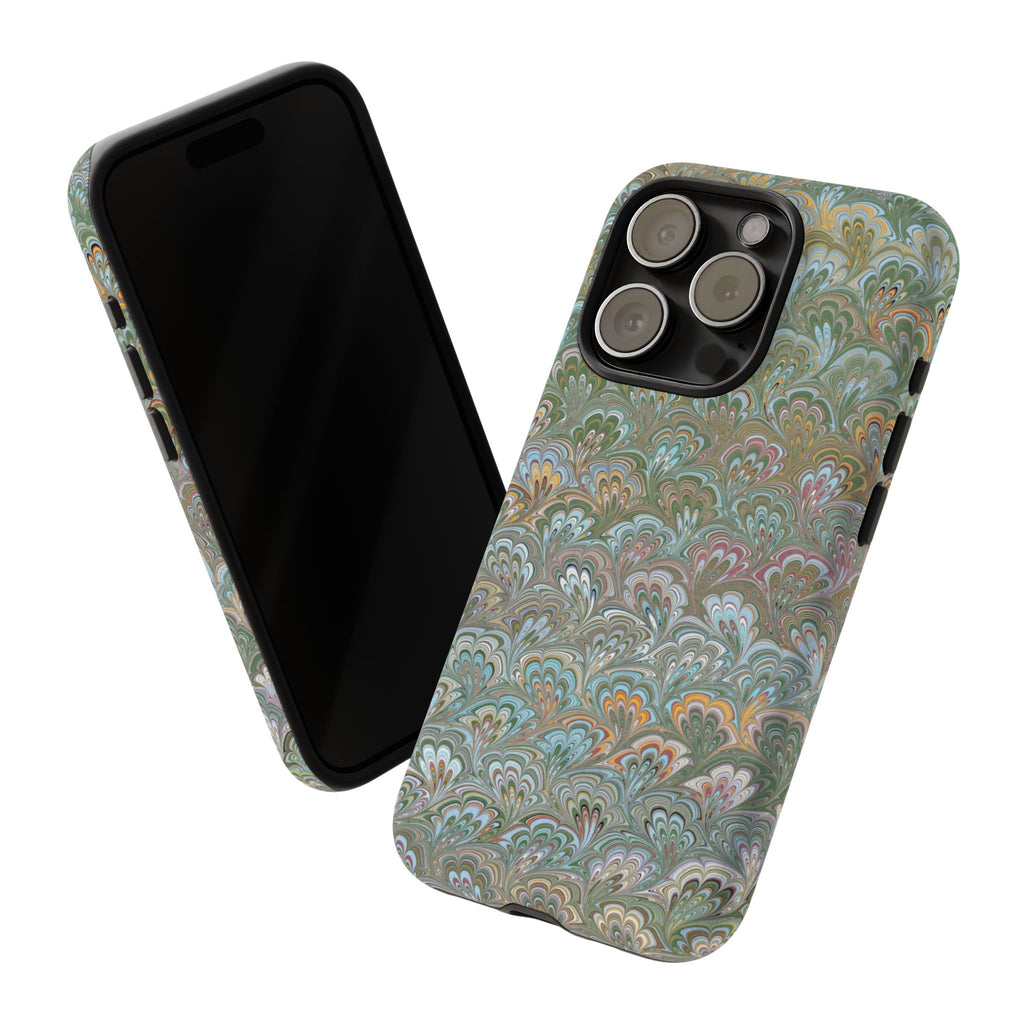 Blue and Green Feather Marbled Phone Case — Dual Layer - Tough Protective Phone Cover