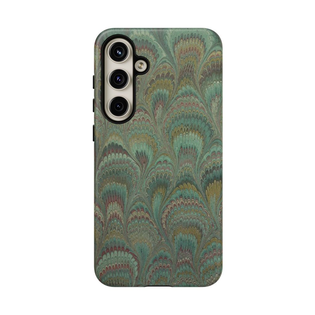 Marbled Peacock Durable Phone Case - Olive Green and Brown - Matte or Glossy