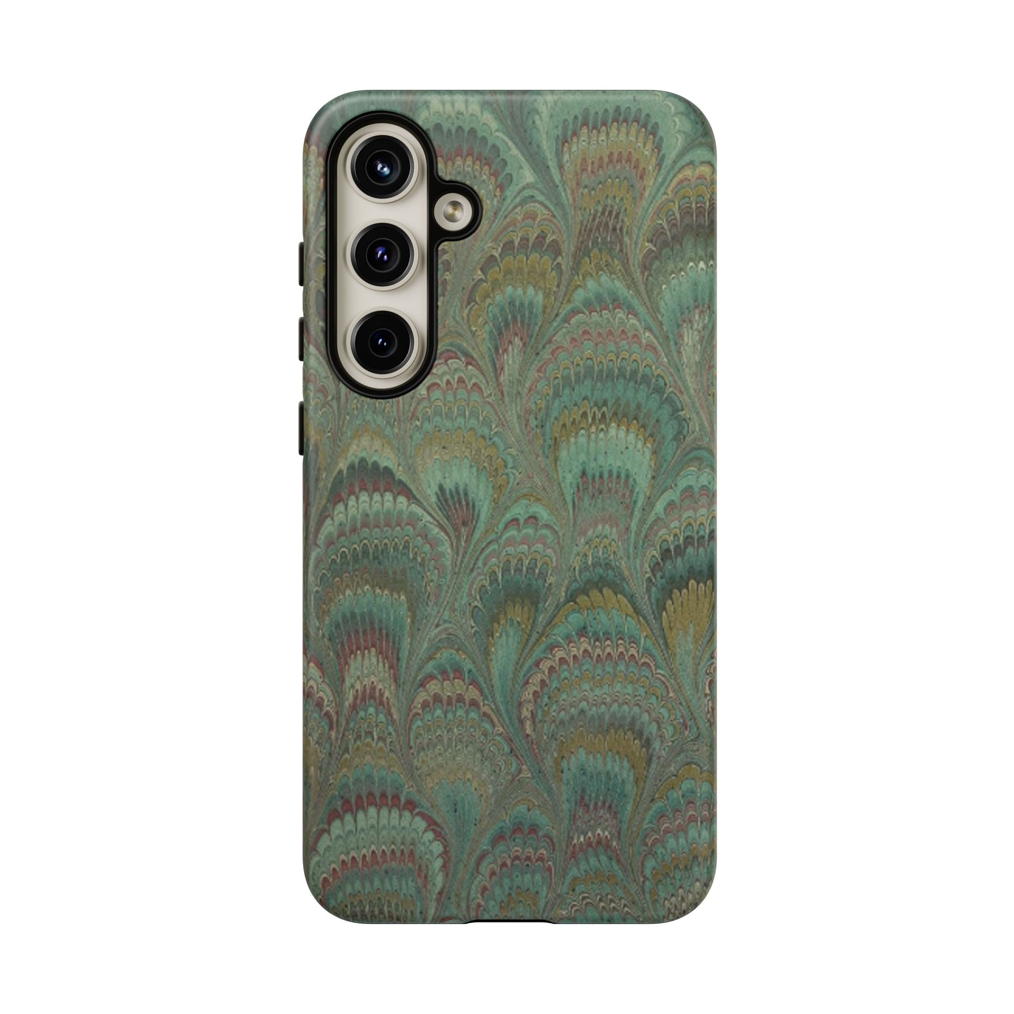 Marbled Peacock Durable Phone Case - Olive Green and Brown - Matte or Glossy