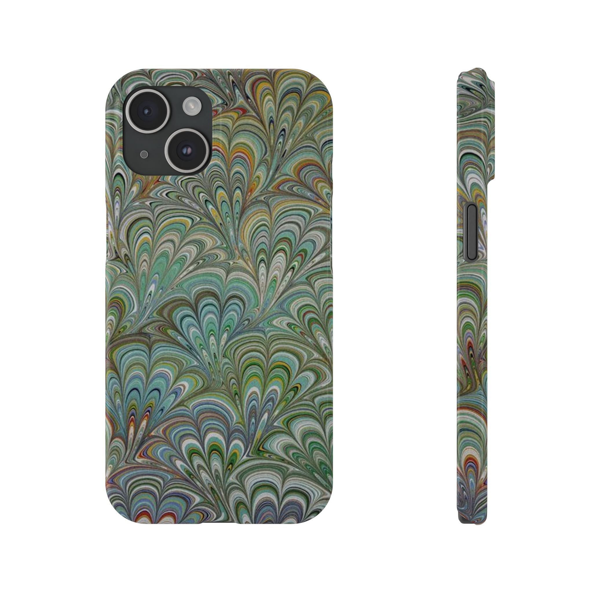 Deep Green Peacock Italian Marbled Design, Italy Feather Phone Case