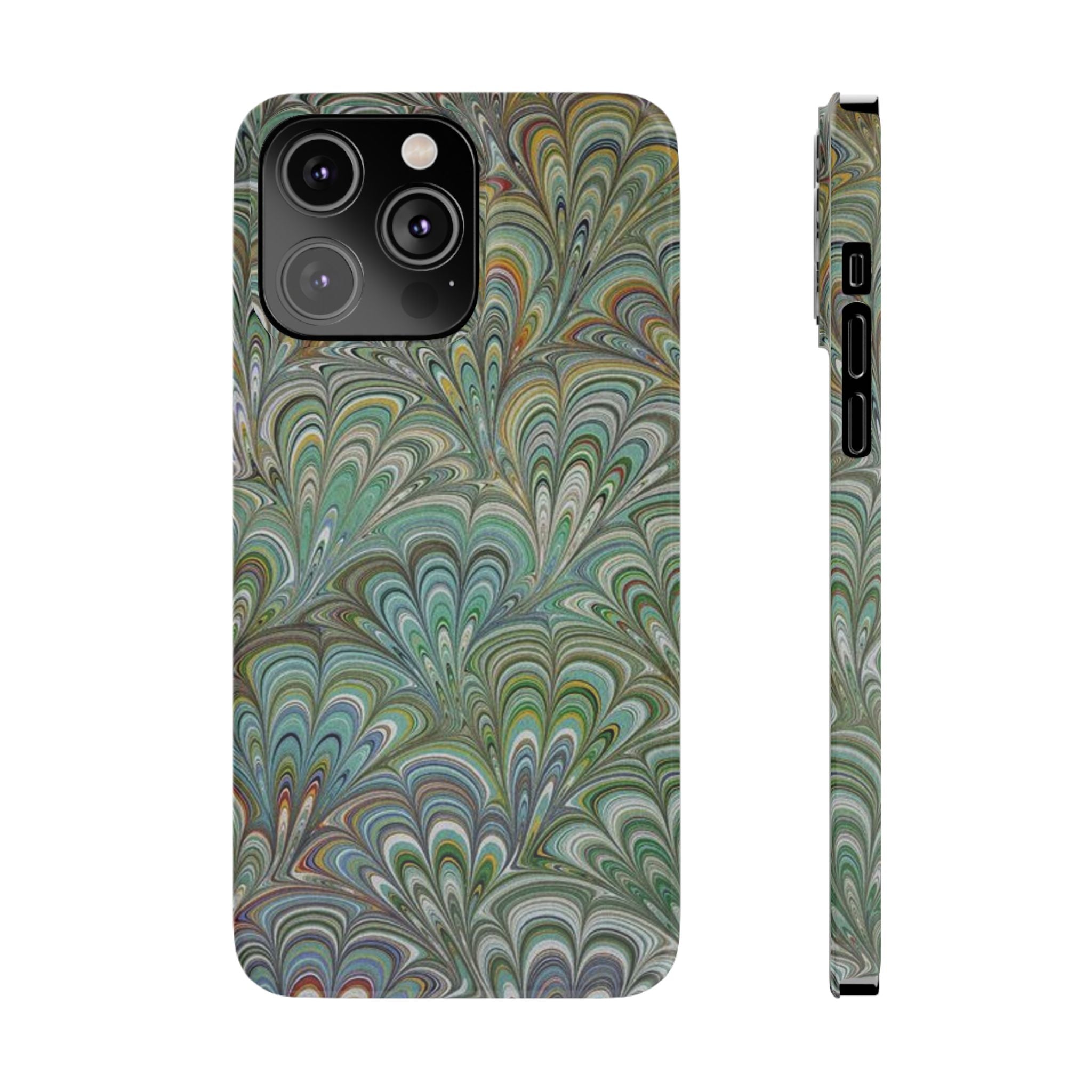 Deep Green Peacock Italian Marbled Design, Italy Feather Phone Case