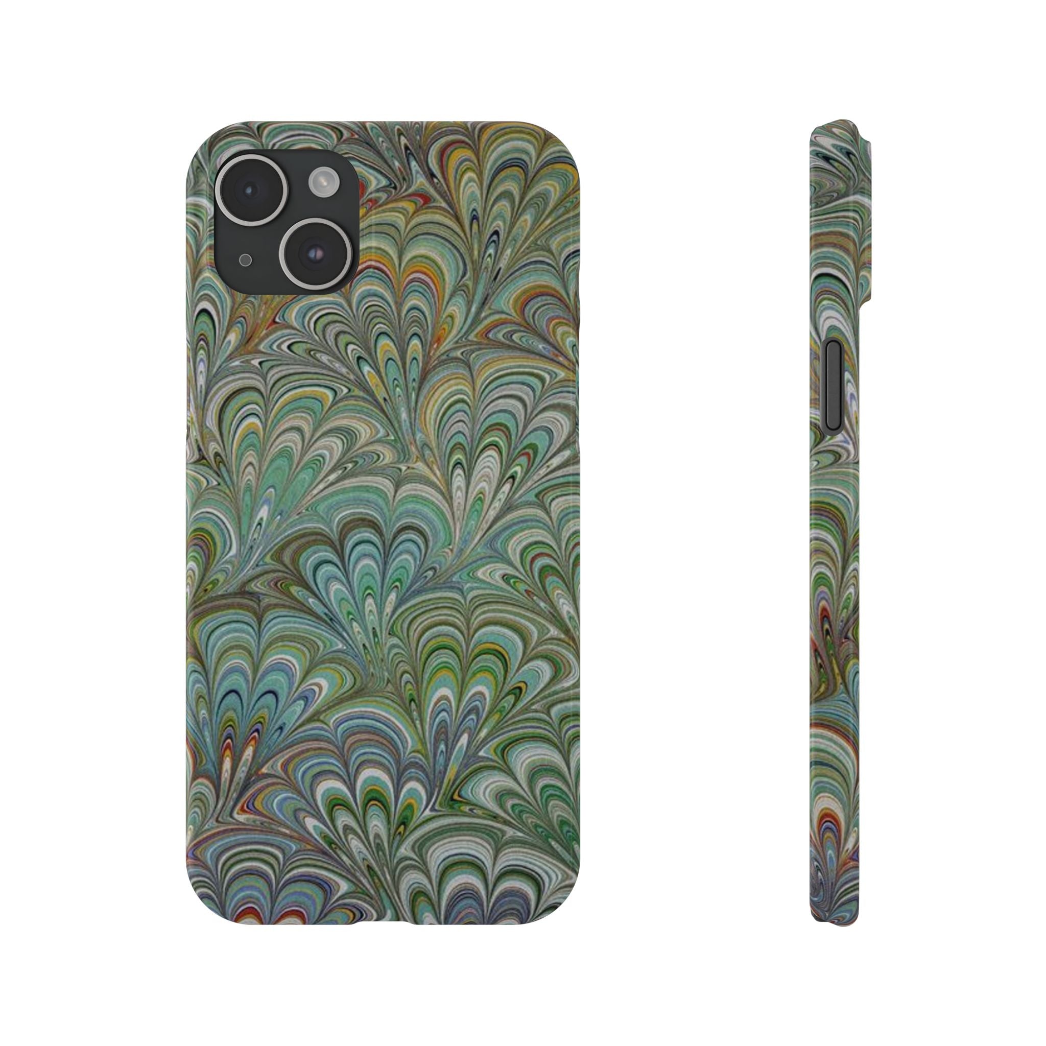 Deep Green Peacock Italian Marbled Design, Italy Feather Phone Case