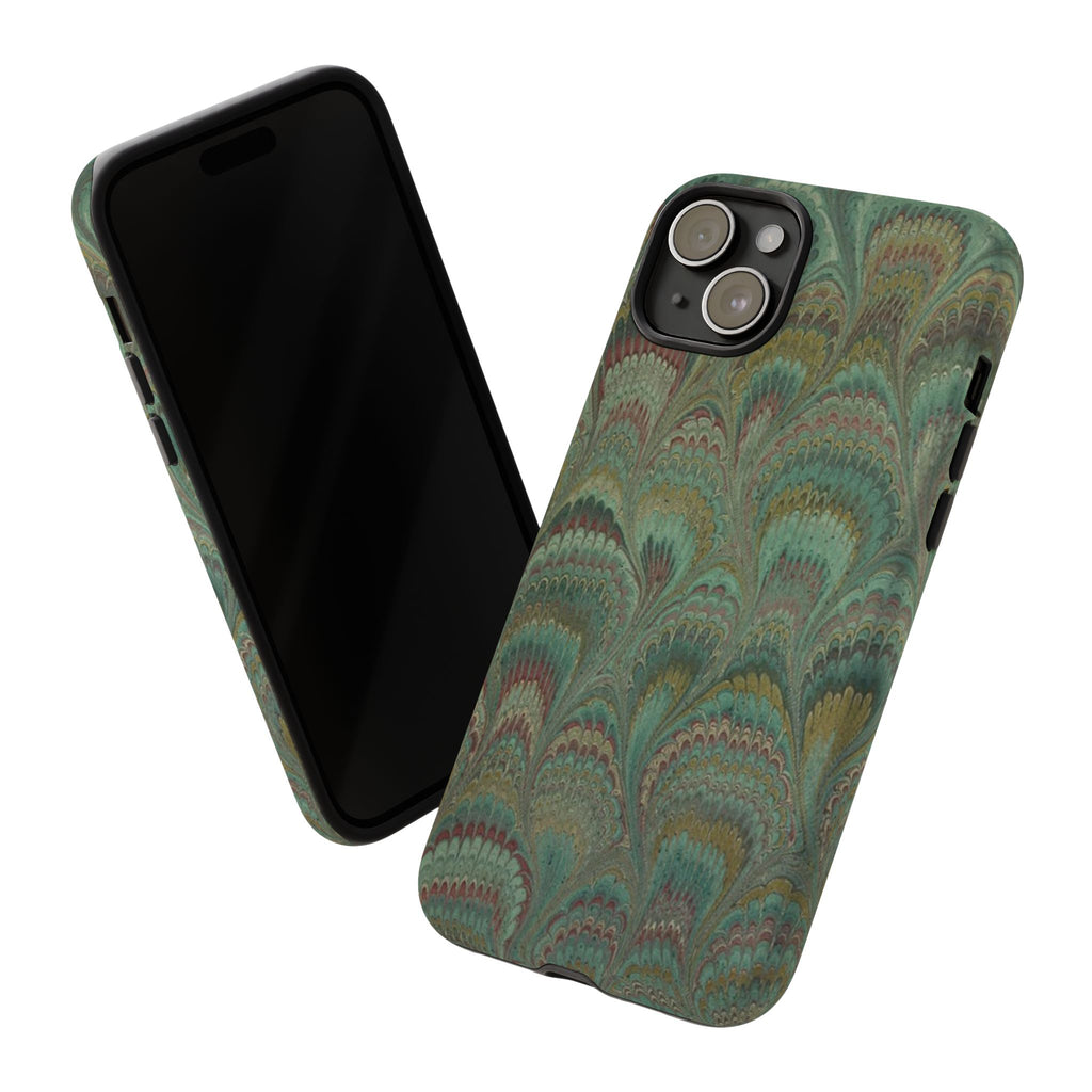 Marbled Peacock Durable Phone Case - Olive Green and Brown - Matte or Glossy