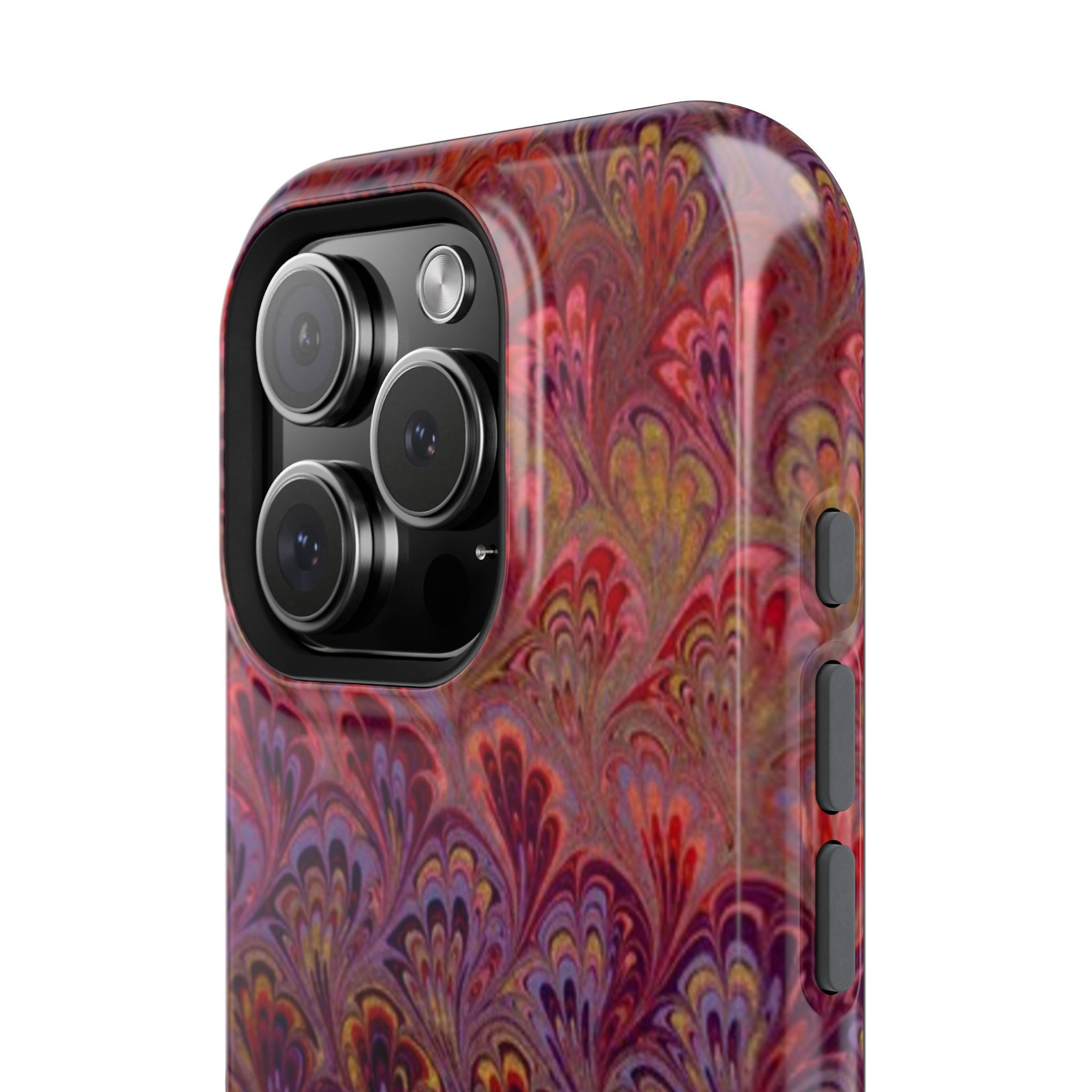 Red, Burgundy, Lavender Italian Peacock Feather Design Phone Case