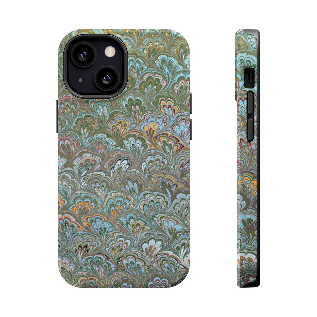 Green, Blue, + White Marbled Peacock - Dual Layer MAG SAFE Phone Case