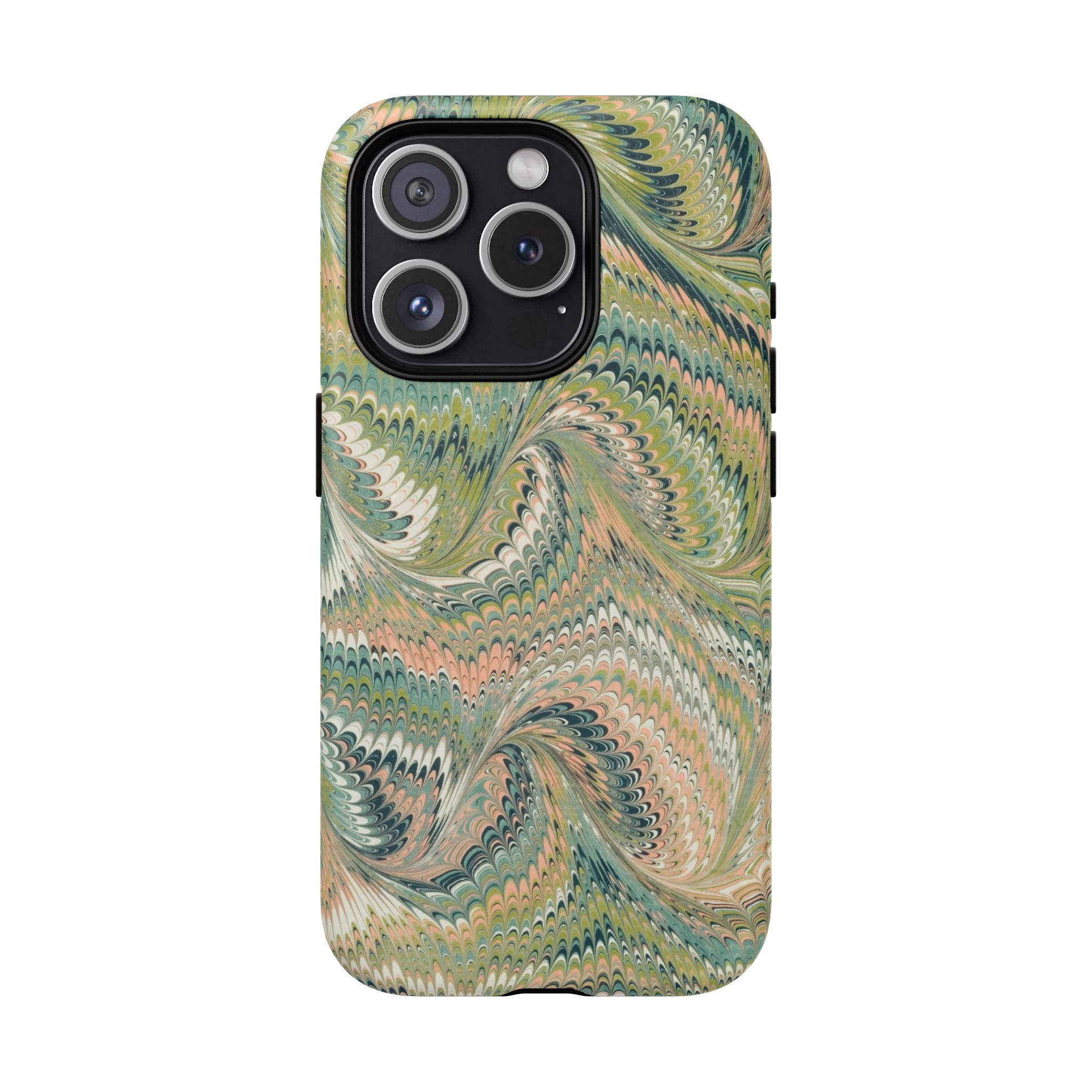 Florentine Marble iPhone Case | Inspired by Florence | Italian Marbled Paper Technique | Artisanal Green Swirl | Dual-Layer Protective Case | Matte or Glossy