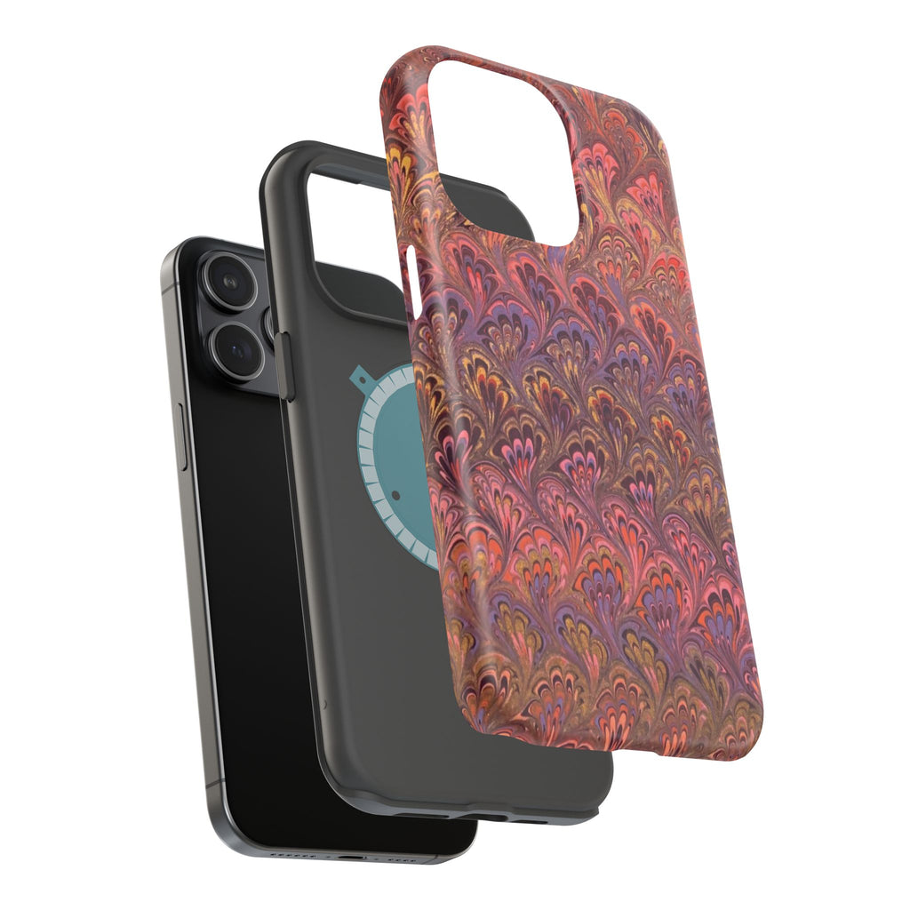 Mag Safe Marble iPhone Case - Red, Burgundy, Lavender & Gold Impact-Resistant