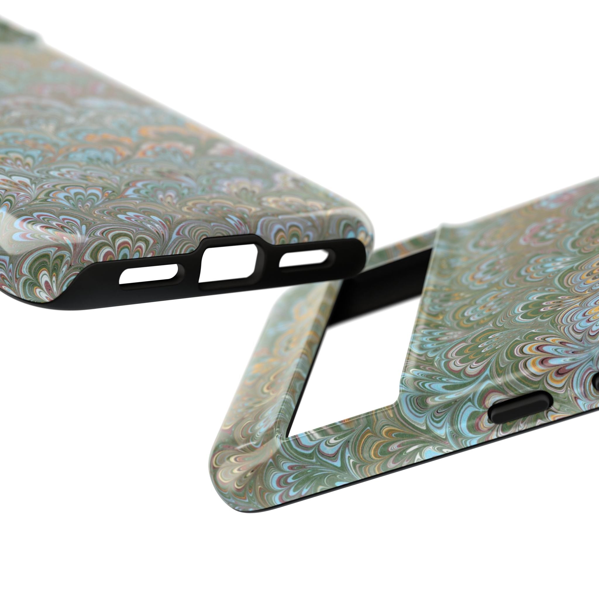 Blue and Green Feather Marbled Phone Case — Dual Layer - Tough Protective Phone Cover