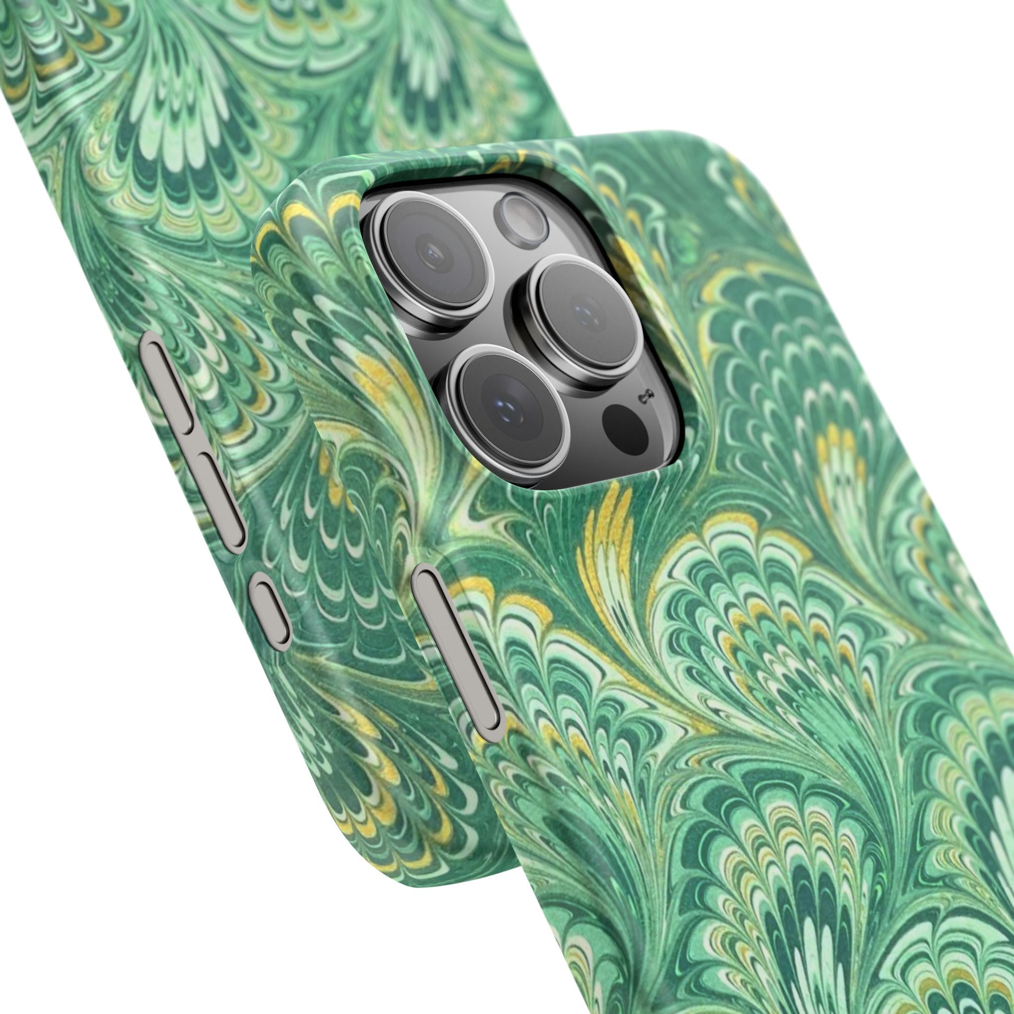 Marbled Feather Green Swirl - Single Layer Slim Phone Case