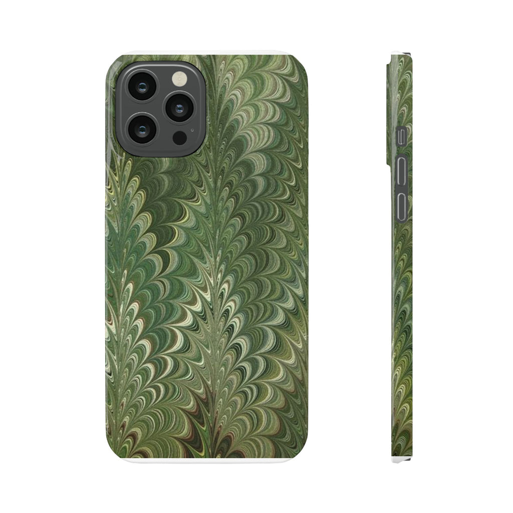 Green Marbled Slim Phone Case — Botanical Swirl Pattern Slim Case