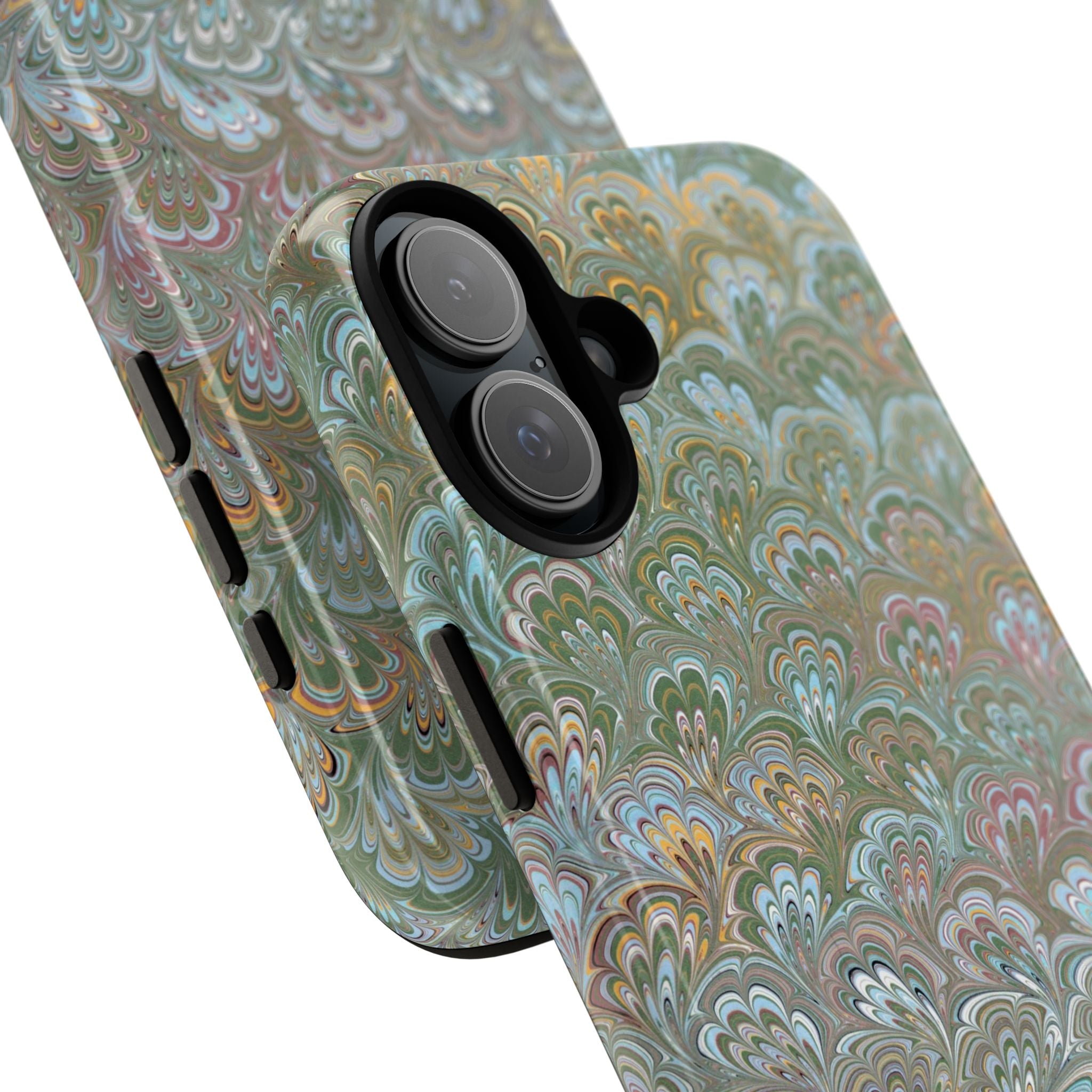 Blue and Green Feather Marbled Phone Case — Dual Layer - Tough Protective Phone Cover