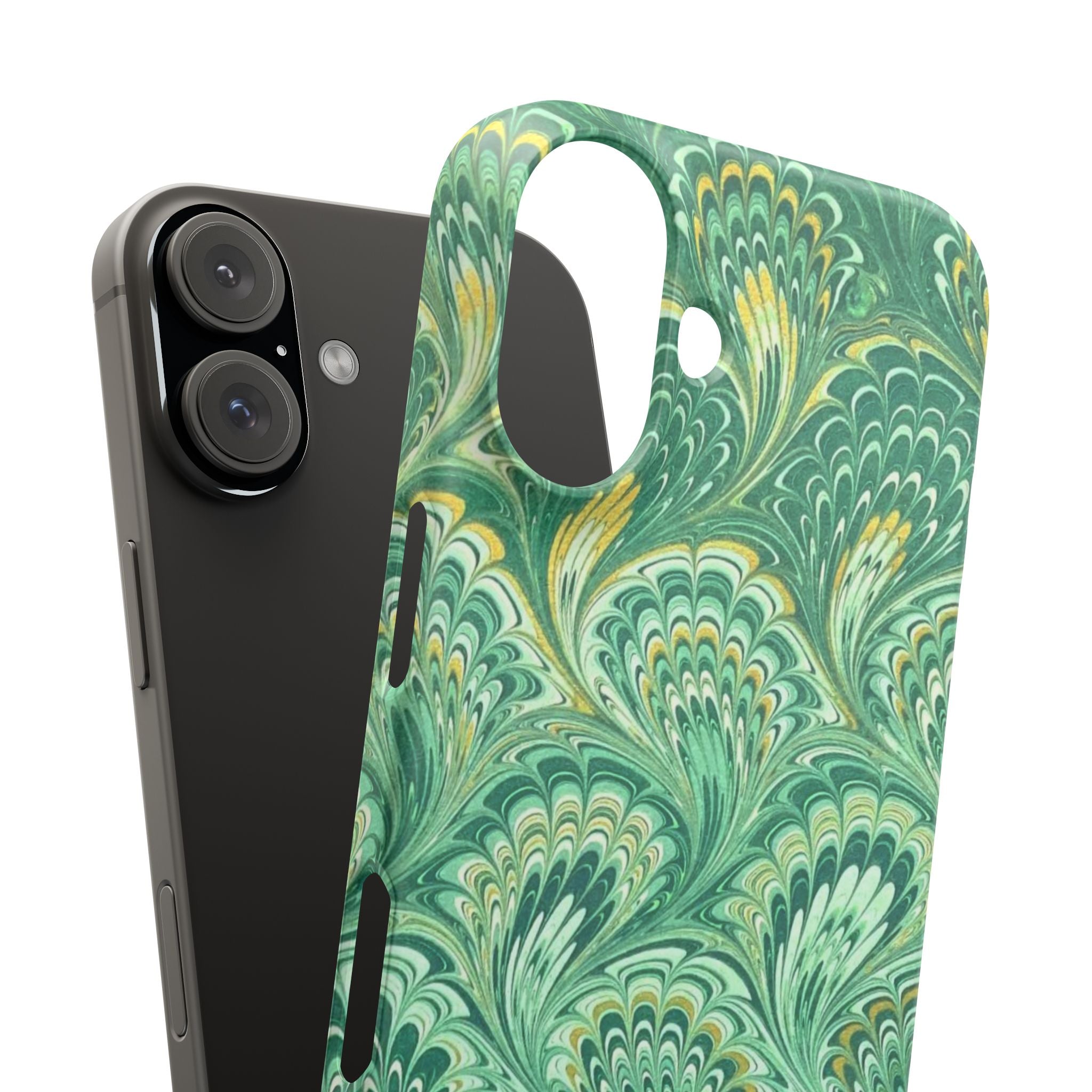 Marbled Feather Green Swirl - Single Layer Slim Phone Case