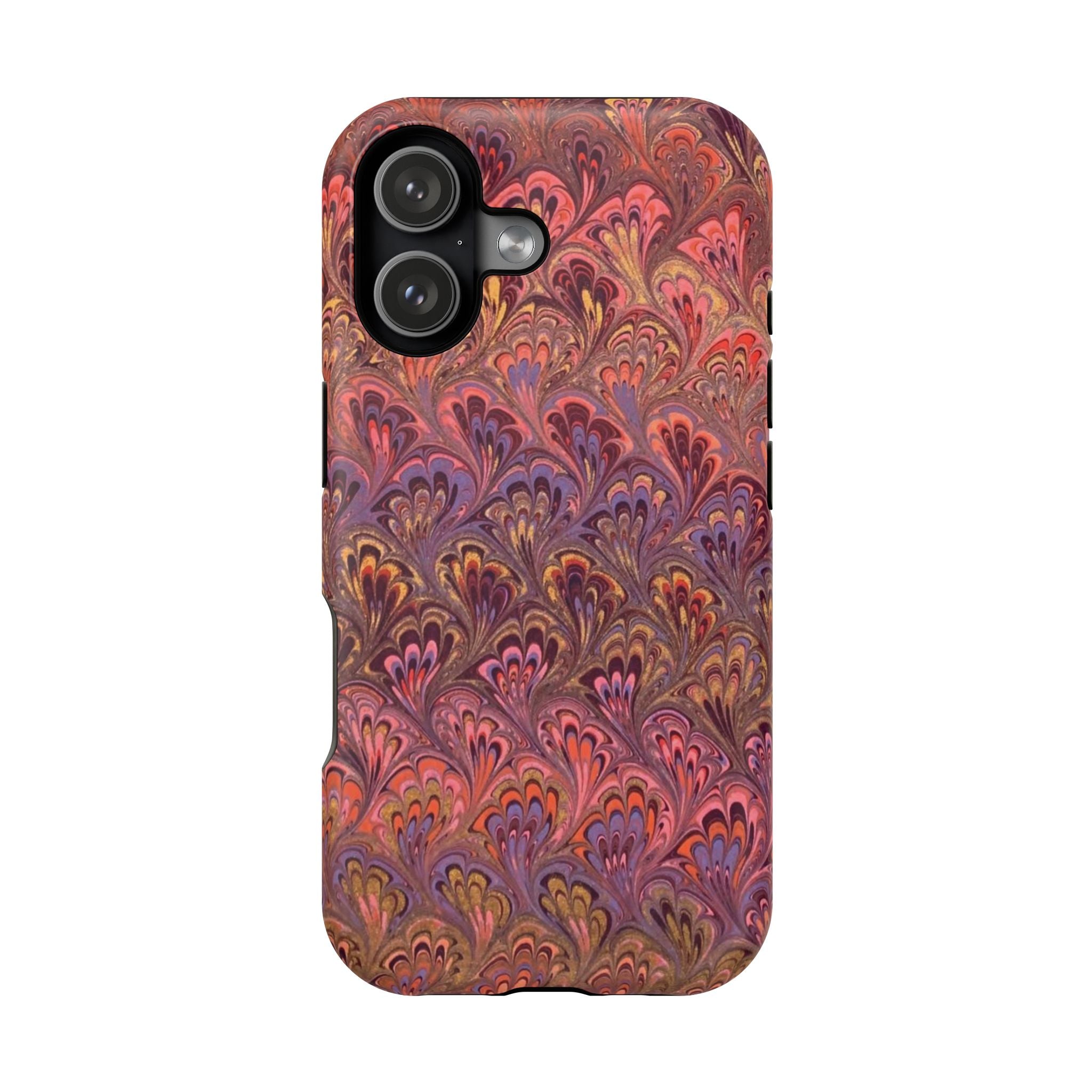 Mag Safe Marble iPhone Case - Red, Burgundy, Lavender & Gold Impact-Resistant