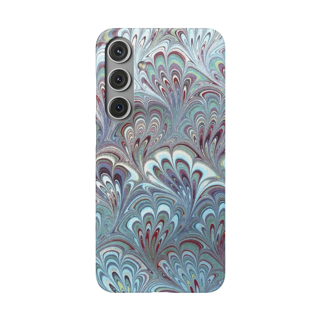 Marbled Feather Blue, White + Burgundy Swirl - Single Layer Slim Phone Case