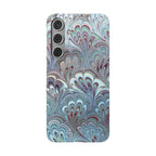 Marbled Feather Blue, White + Burgundy Swirl - Single Layer Slim Phone Case